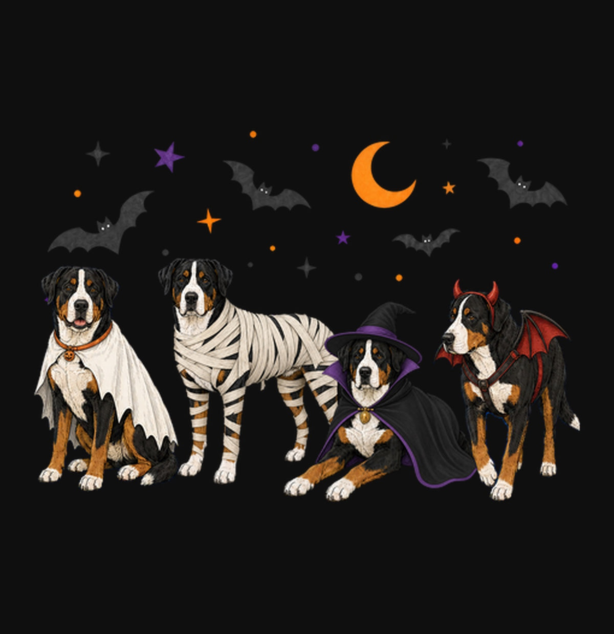 Greater Swiss Mountain Dog Halloween Lineup - Adult Unisex Crewneck Sweatshirt