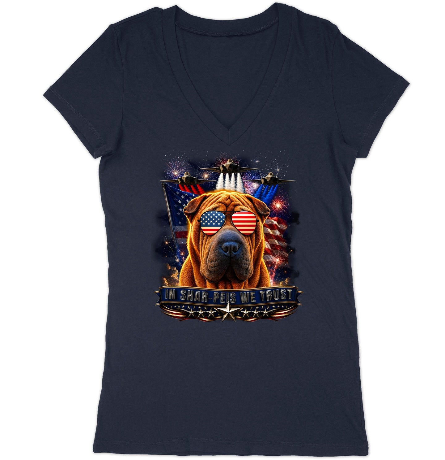 In Chinese Shar-Pei We Trust - Women's V-Neck T-Shirt