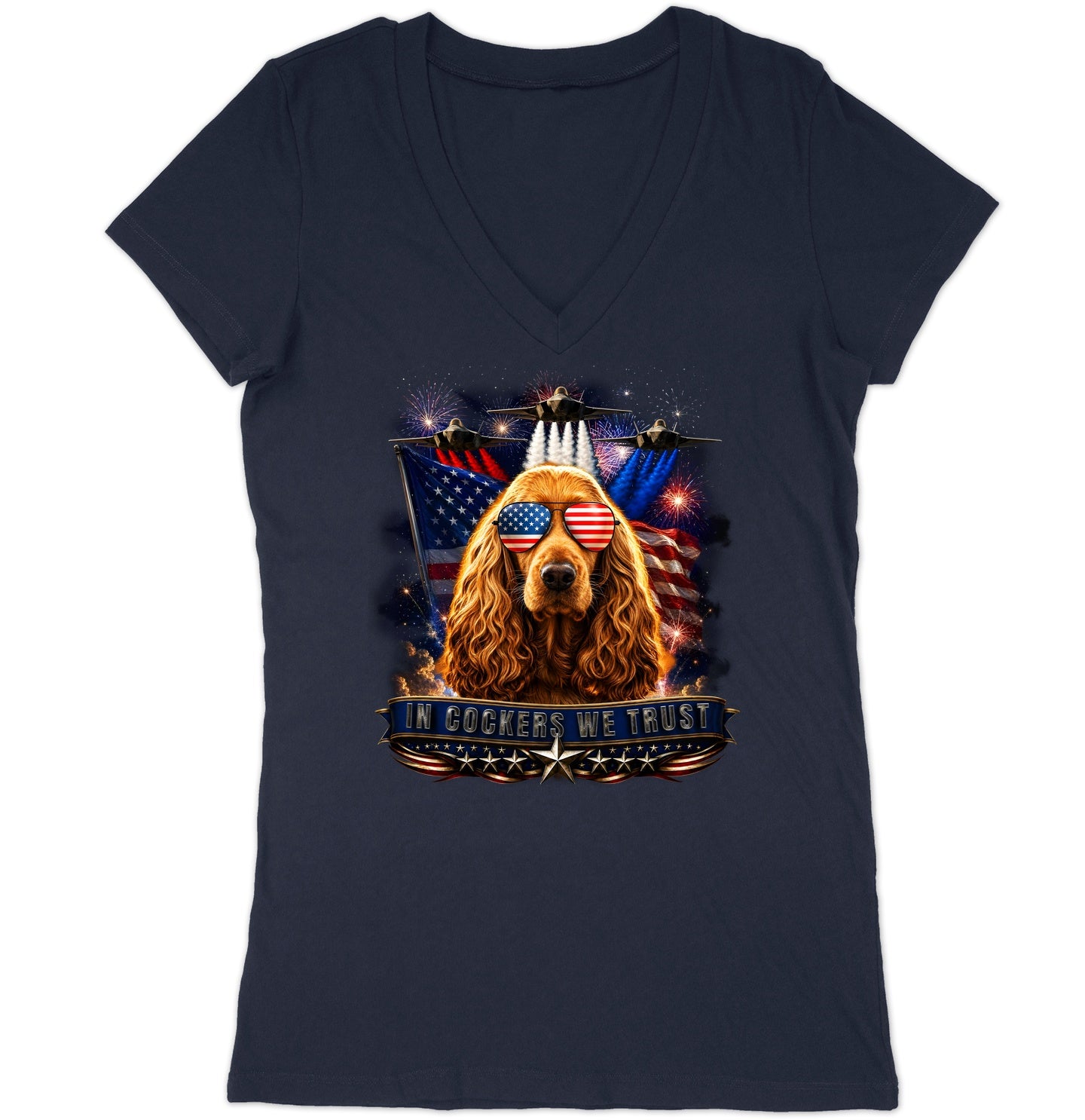 In English Cocker Spaniels We Trust - Women's V-Neck T-Shirt