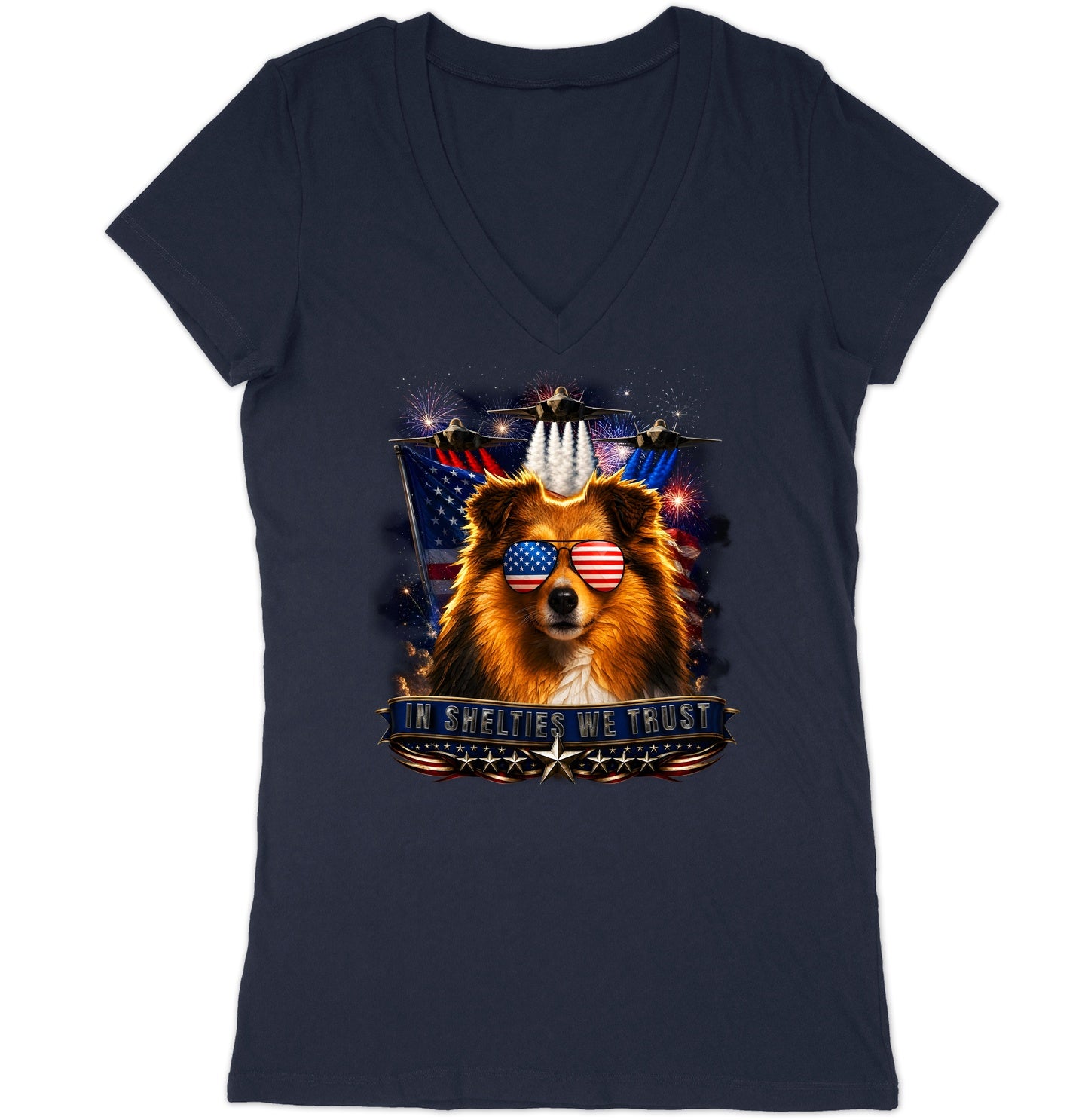 In Shetland Sheepdogs We Trust - Women's V-Neck T-Shirt
