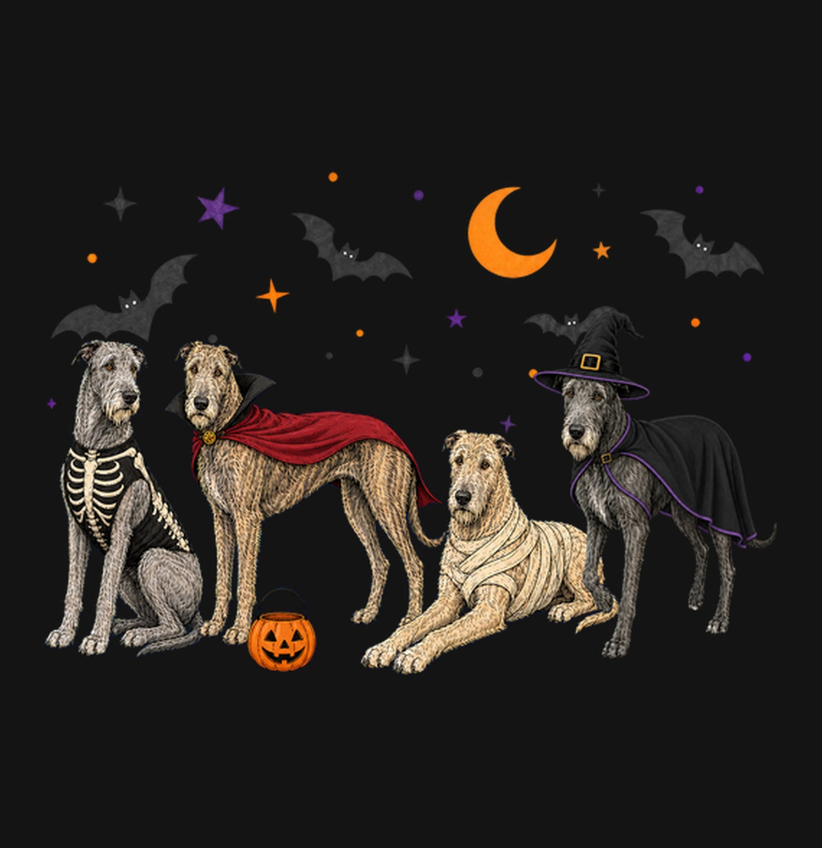 Irish Wolfhound Halloween Lineup - Kids Unisex T-Shirt