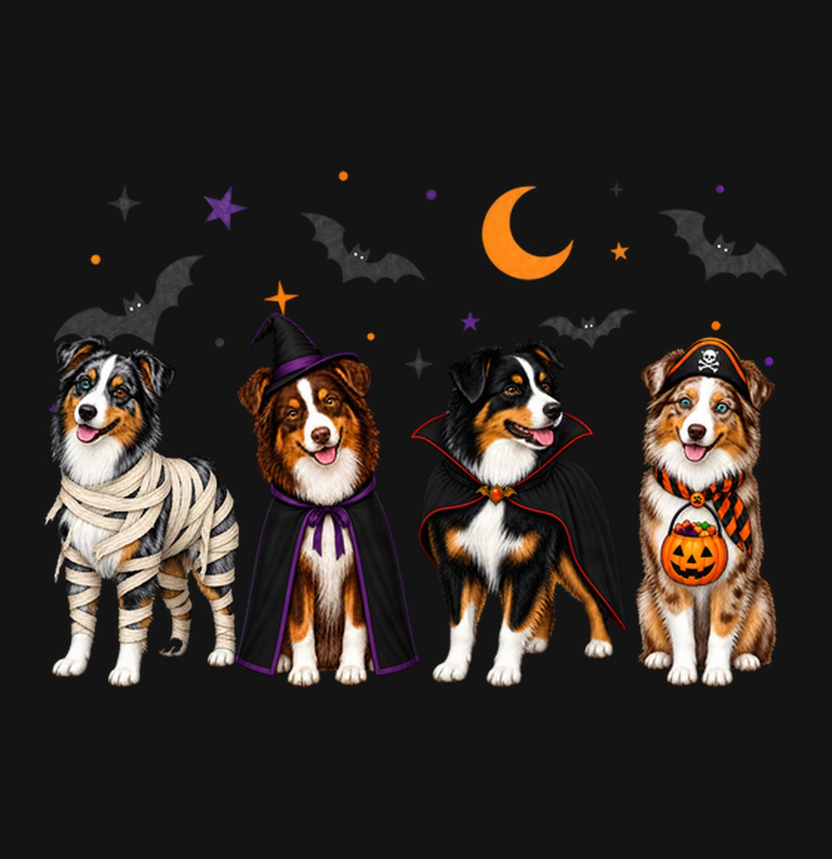 Miniature American Shepherd Halloween Lineup - Kids Unisex T-Shirt