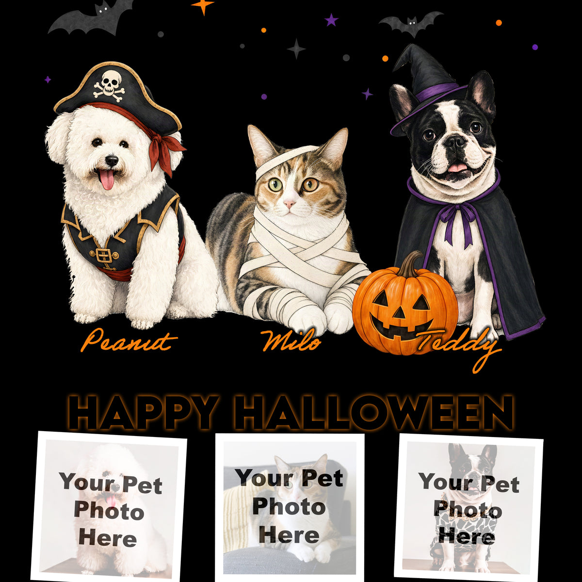 My Pets Halloween Lineup - Personalized Custom Kids Unisex T-Shirt