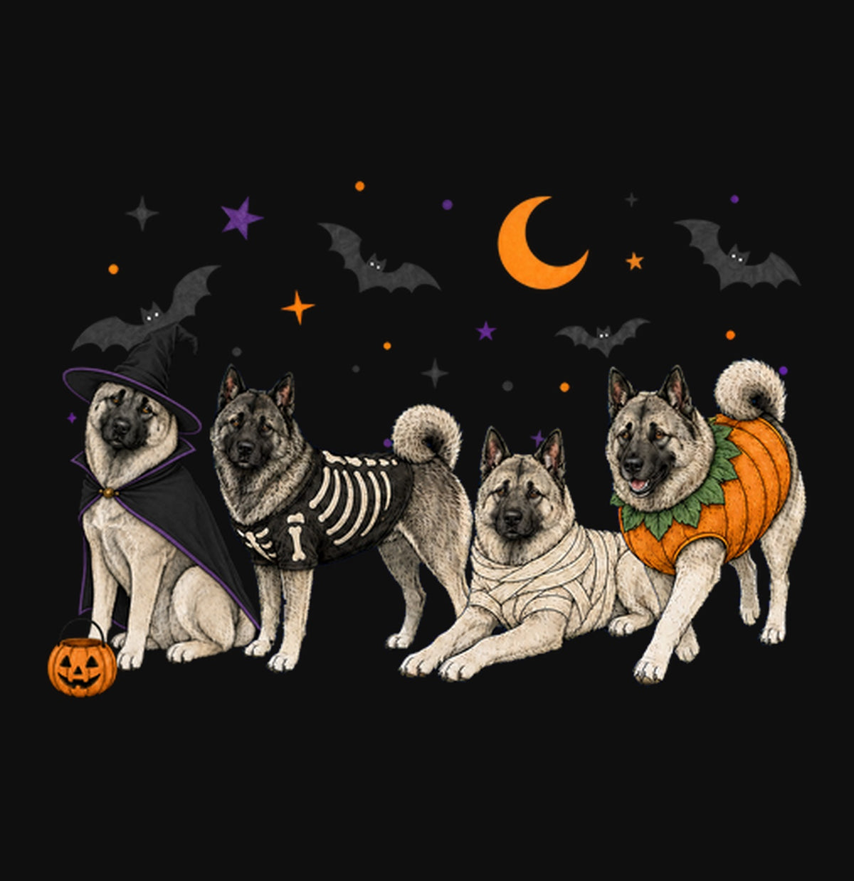 Norwegian Elkhound Halloween Lineup - Adult Unisex Crewneck Sweatshirt