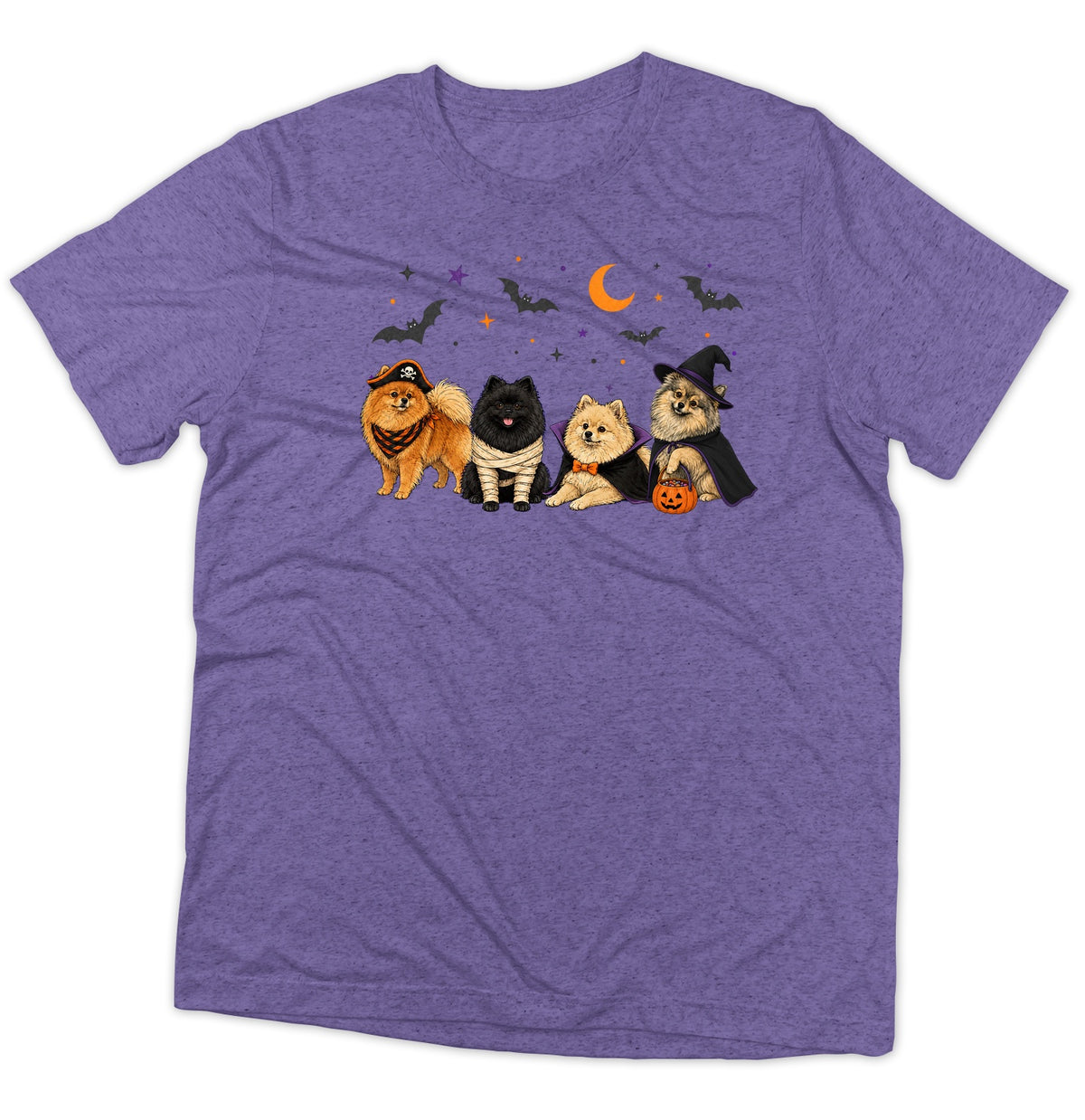 Pomeranian Halloween Lineup - Adult Tri-Blend T-Shirt