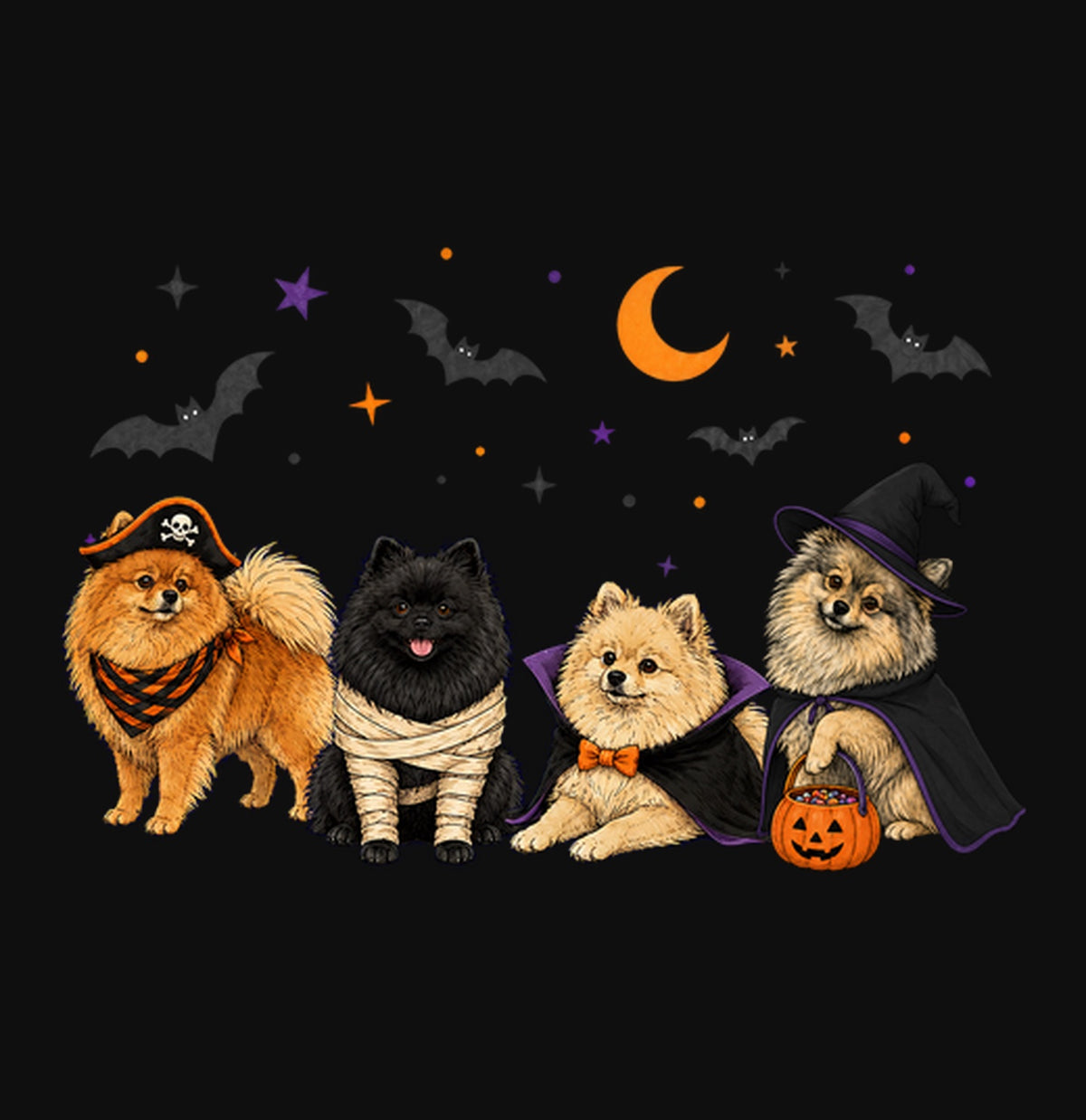 Pomeranian Halloween Lineup - Adult Unisex Crewneck Sweatshirt