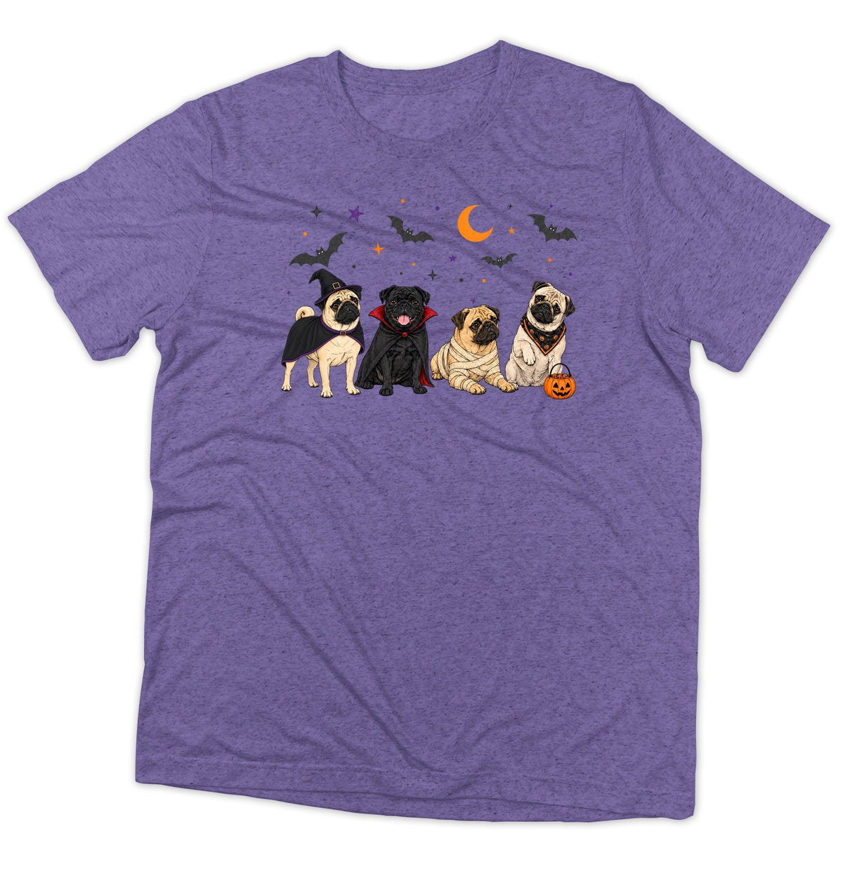 Pug Halloween Lineup - Adult Tri-Blend T-Shirt