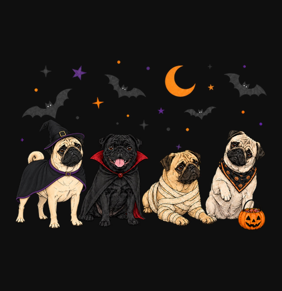 Pug Halloween Lineup - Adult Unisex Crewneck Sweatshirt