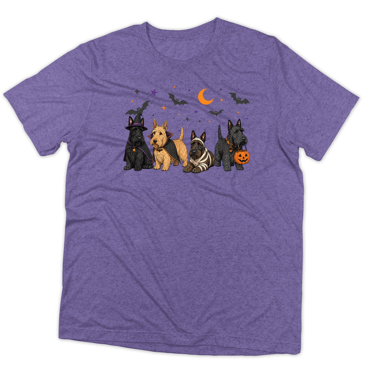 Scottish Terrier Halloween Lineup - Adult Tri-Blend T-Shirt