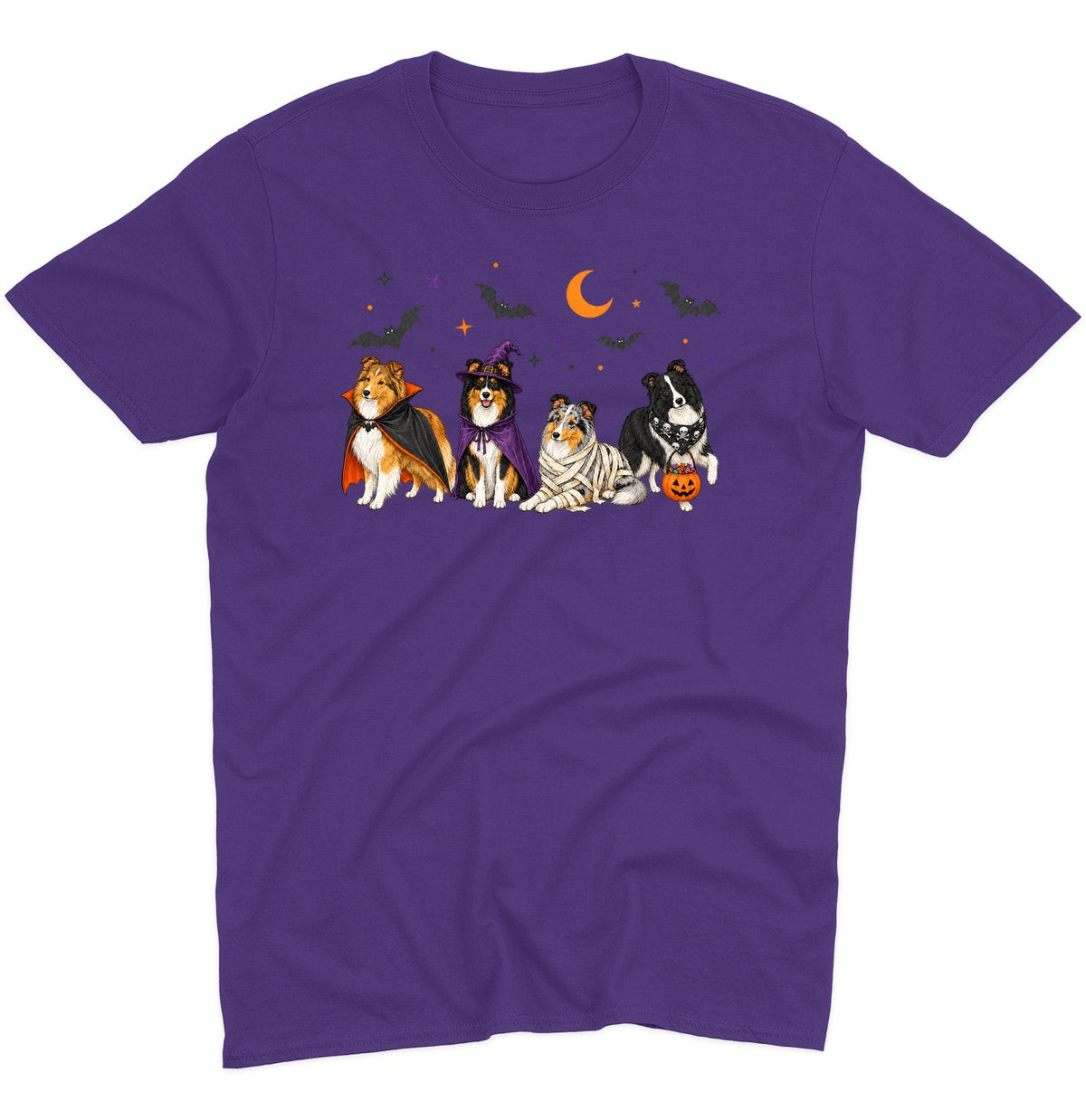Shetland Sheepdog Halloween Lineup - Adult Unisex T-Shirt