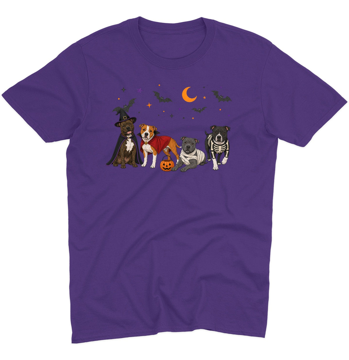 Staffordshire Bull Terrier Halloween Lineup - Adult Unisex T-Shirt