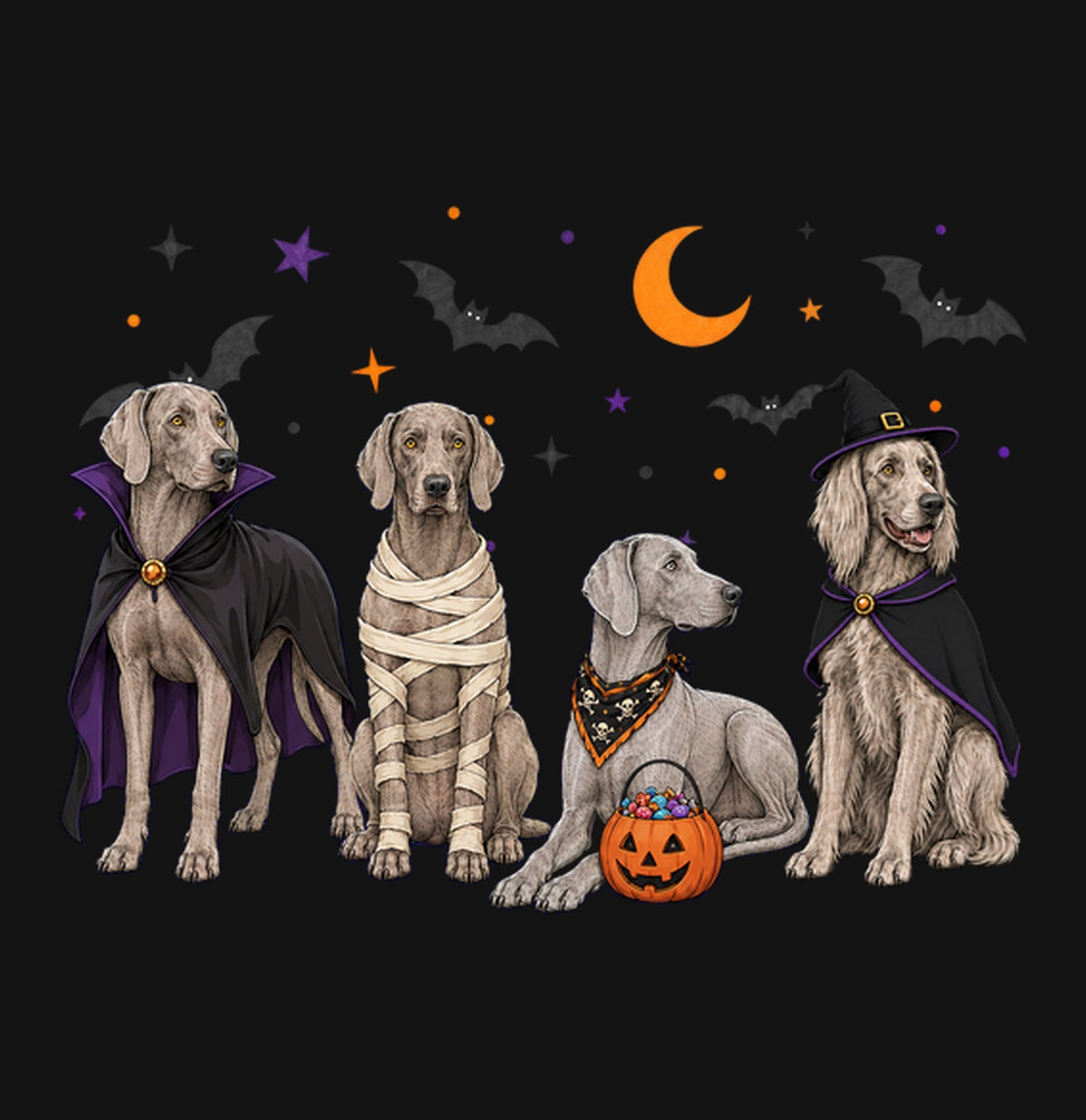 Weimaraner Halloween Lineup - Kids Unisex T-Shirt