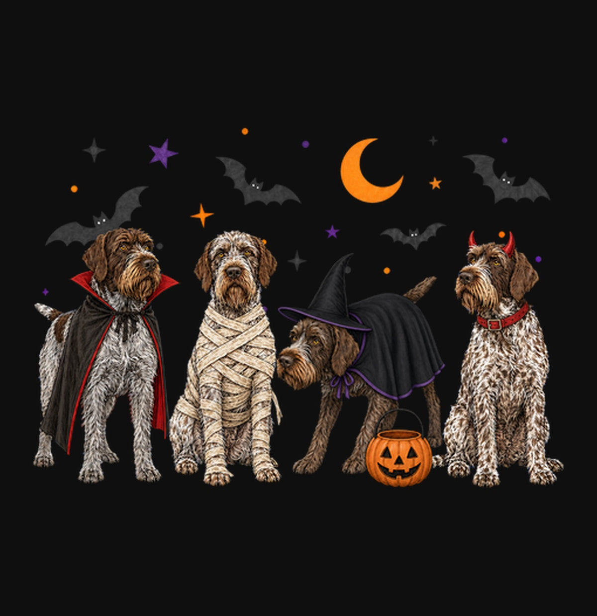 Wirehaired Pointing Griffon Halloween Lineup - Adult Unisex Crewneck Sweatshirt