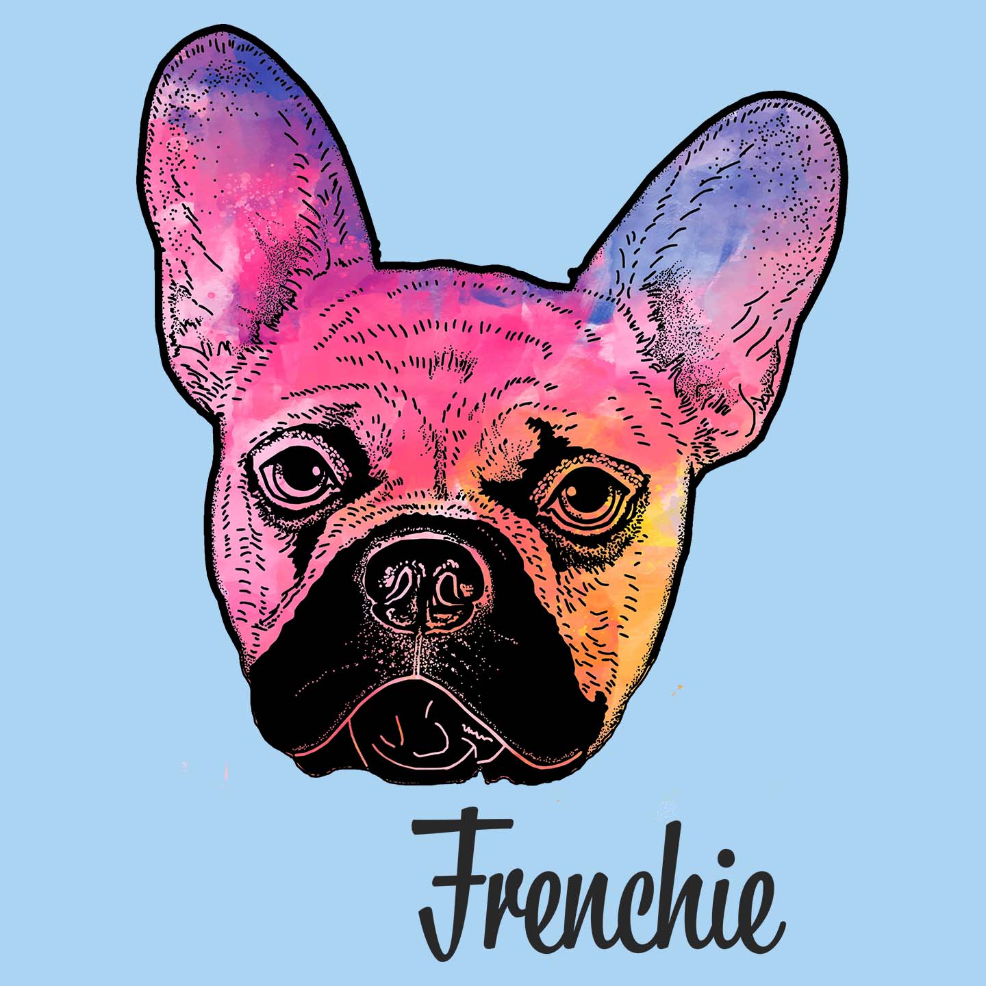 Colorful Frenchie Headshot - Adult Unisex T-Shirt