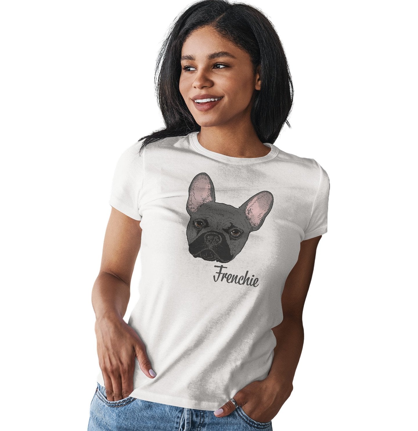 Grey Frenchie Headshot - Women's Fitted T-Shirt