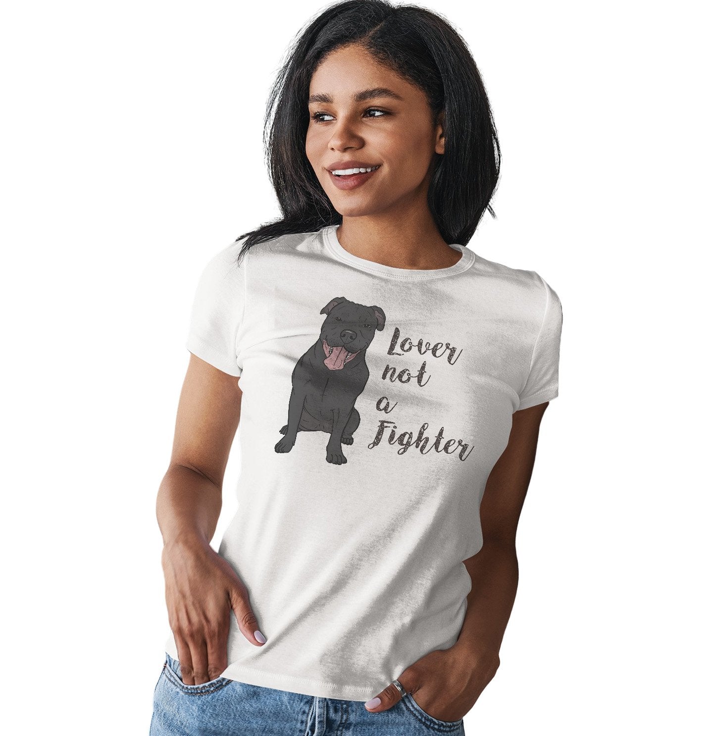 Black Pit Bull Lover Not Fighter - Women's Fitted T-Shirt