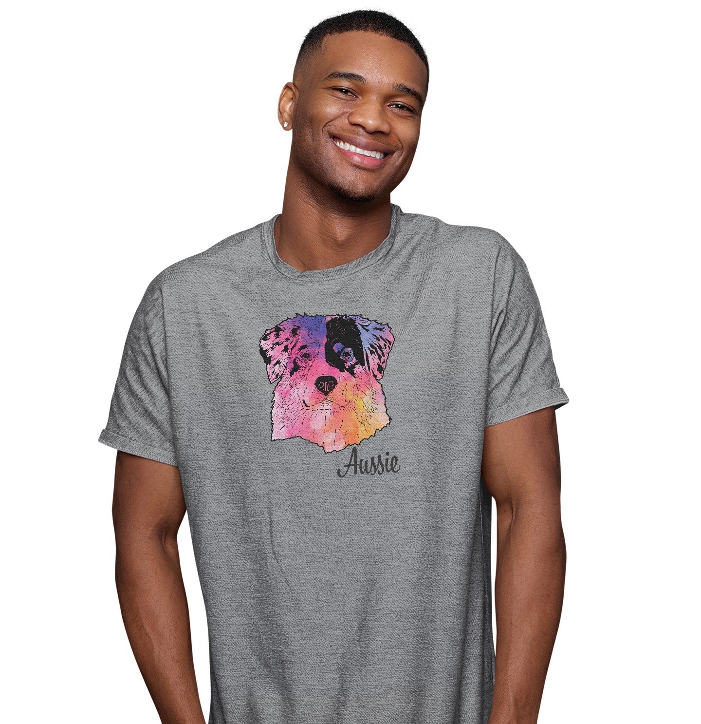Colorful Australian Shepherd Headshot - Adult Unisex T-Shirt