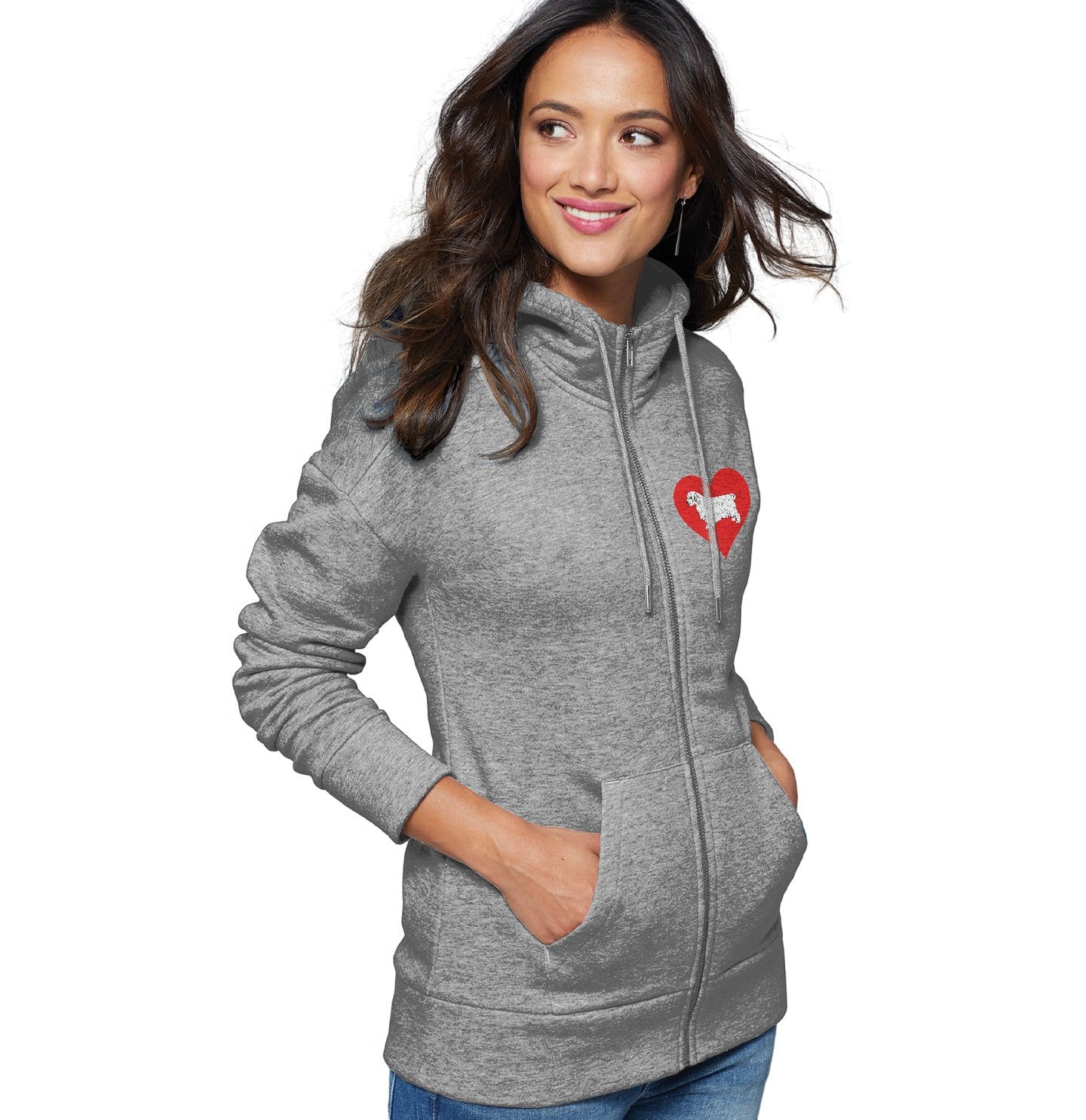 Animal Pride - Clumber Spaniel on Heart Left Chest - Women's Full-Zip Hoodie Sweatshirt