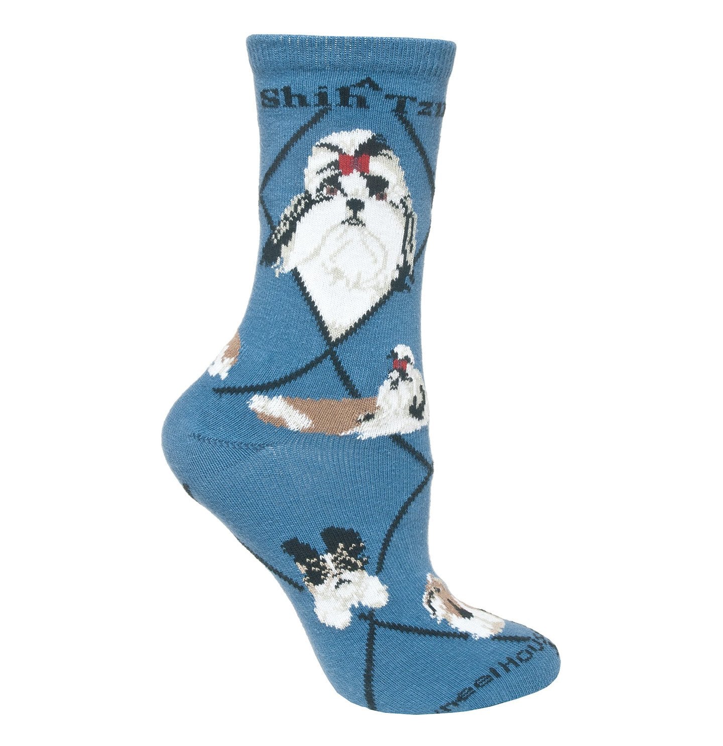 Animal Pride - Shih Tzu on Blue - Adult Cotton Crew Socks