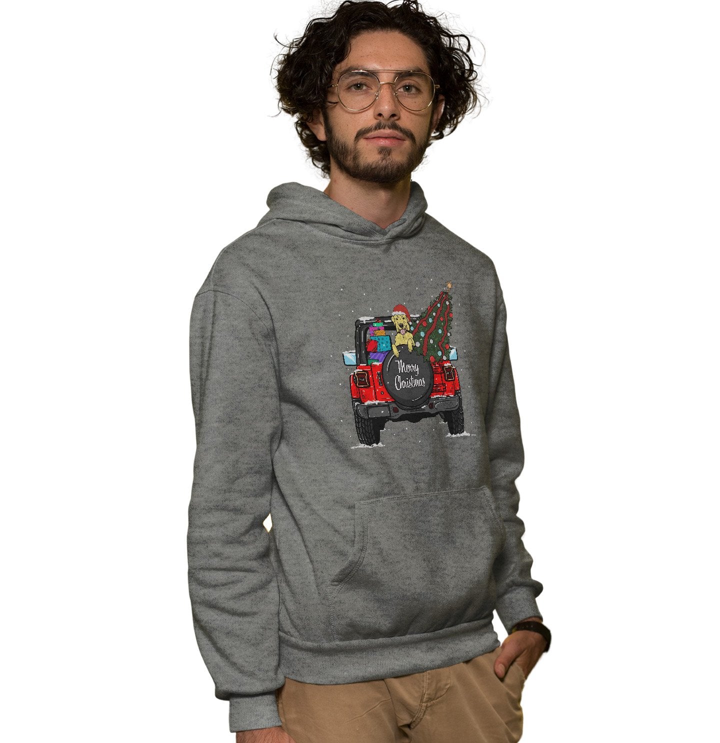 Christmas Jeep Yellow Lab - Adult Unisex Hoodie Sweatshirt