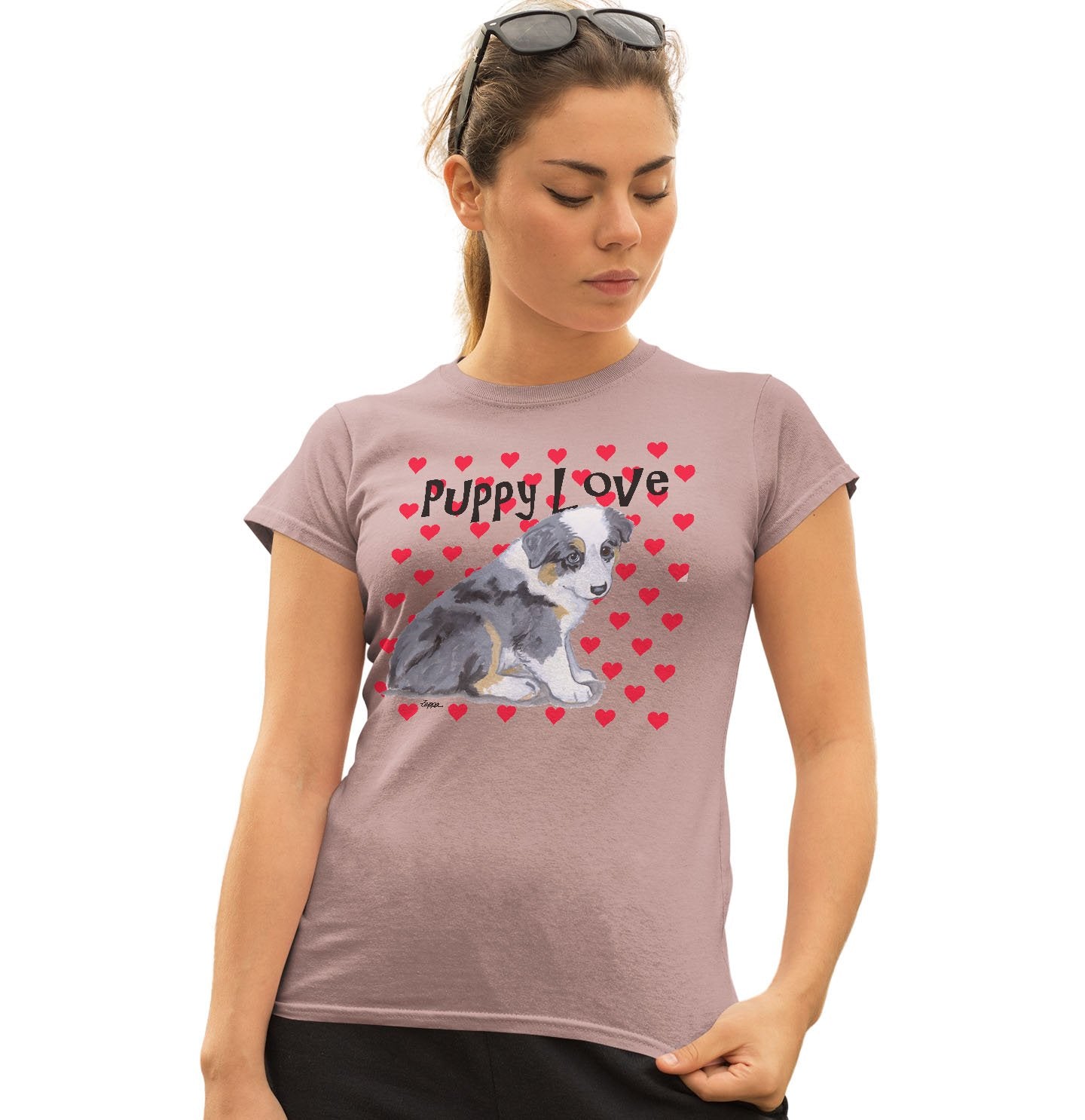 Australian Shepherd Puppy Love - Women's Fitted T-Shirt