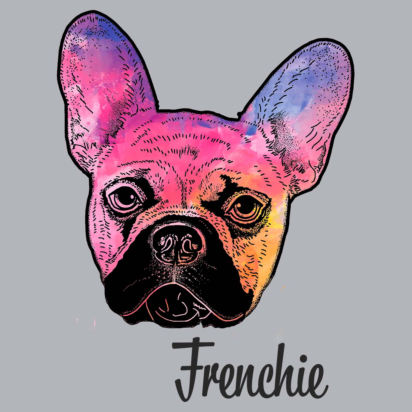 Colorful Frenchie Headshot - Adult Unisex Long Sleeve T-Shirt