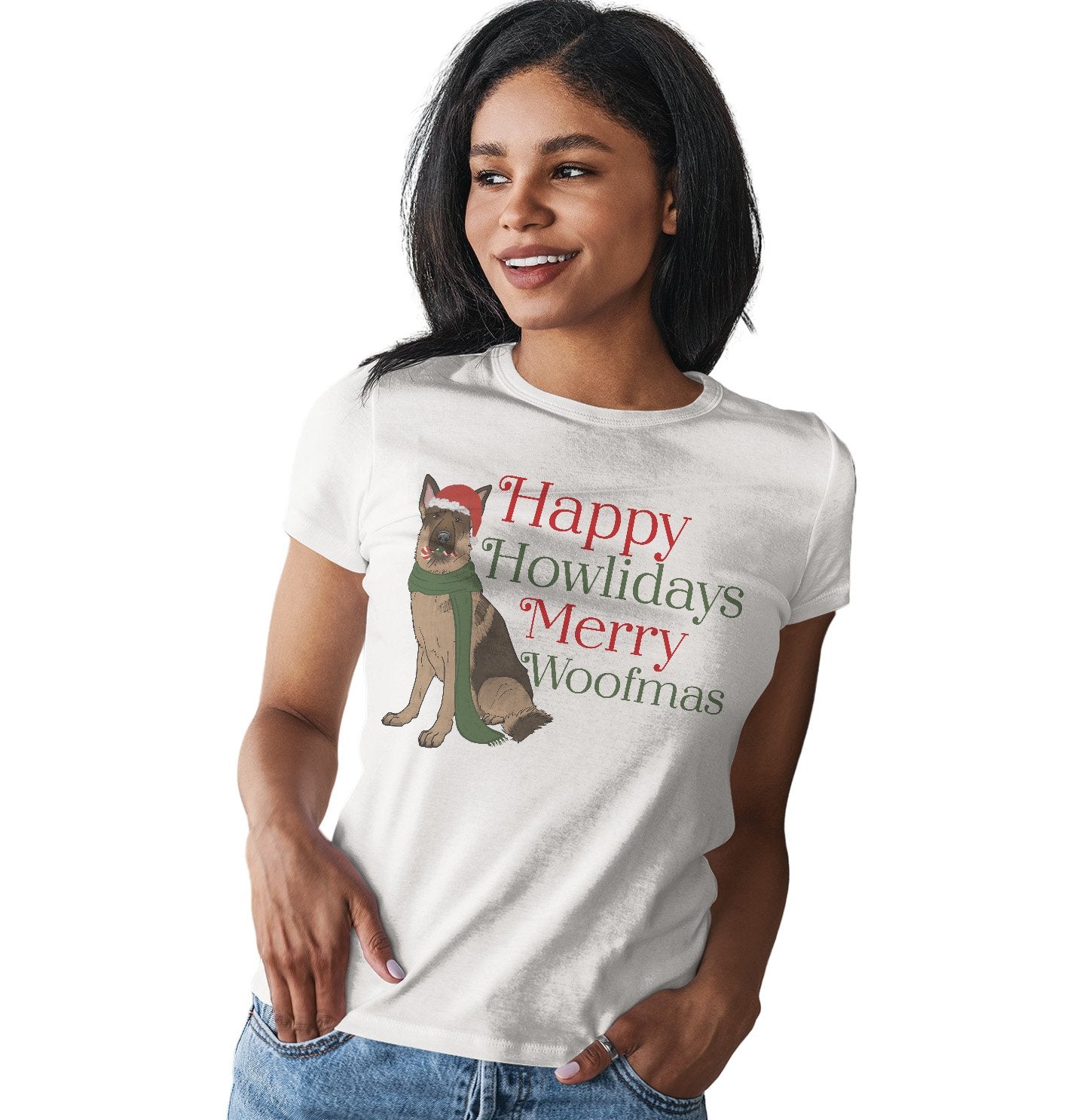 Merry Woofmas German Shepherd - Women's Fitted T-Shirt