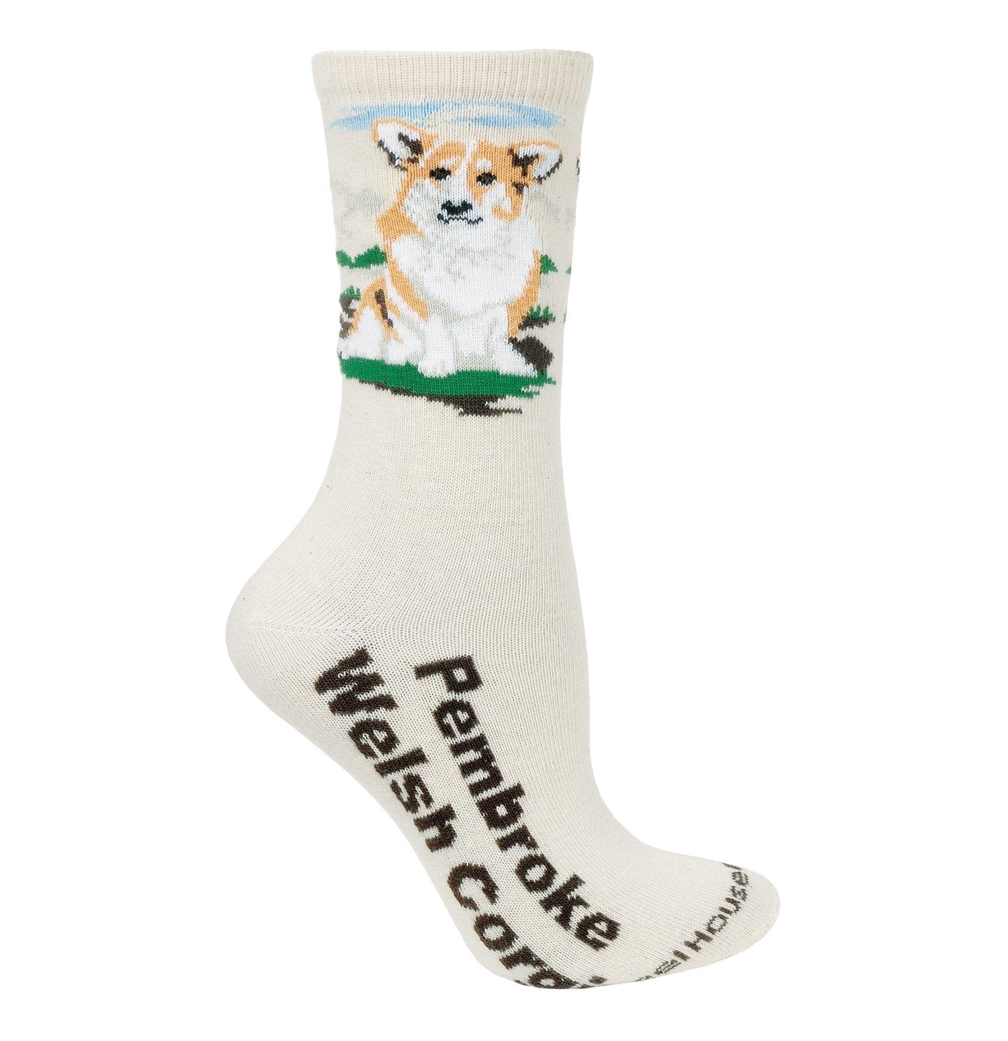 Animal Pride - Pembroke Welsh Corgi on Natural - Adult Cotton Crew Socks