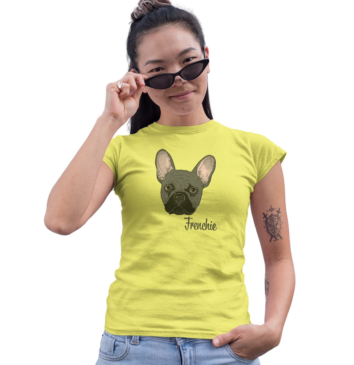 Grey Frenchie Headshot - Women's Fitted T-Shirt