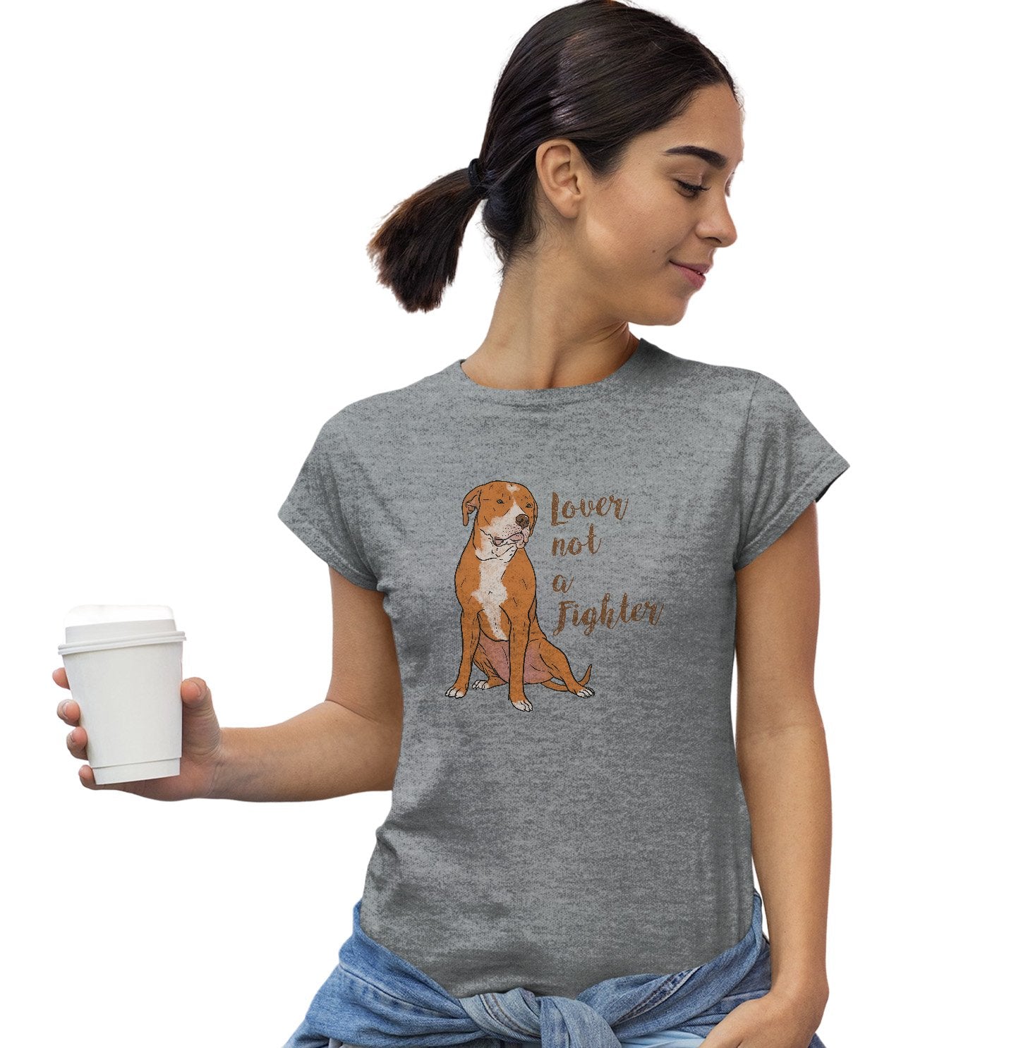 Red & White Pit Bull Lover Not Fighter - Women's Fitted T-Shirt