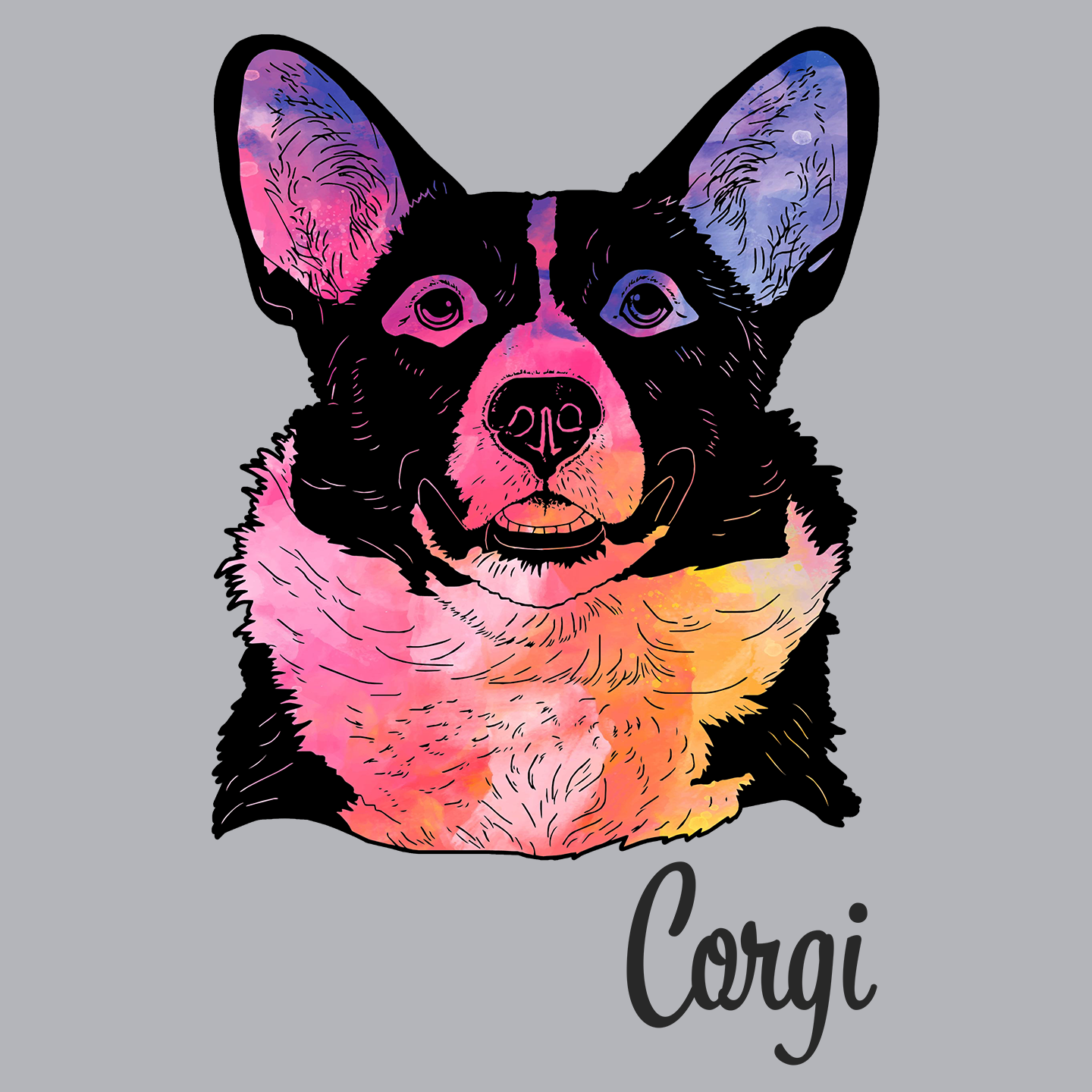 Colorful Corgi Headshot - Adult Unisex Long Sleeve T-Shirt