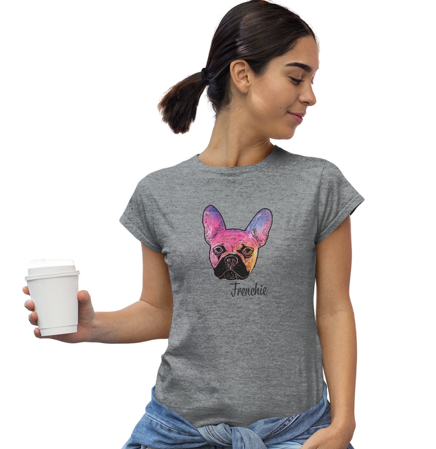 Colorful Frenchie Headshot - Women's Fitted T-Shirt