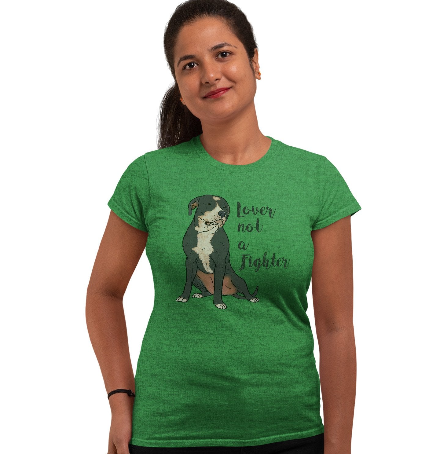 Black & White Pit Bull Lover Not Fighter - Women's Fitted T-Shirt