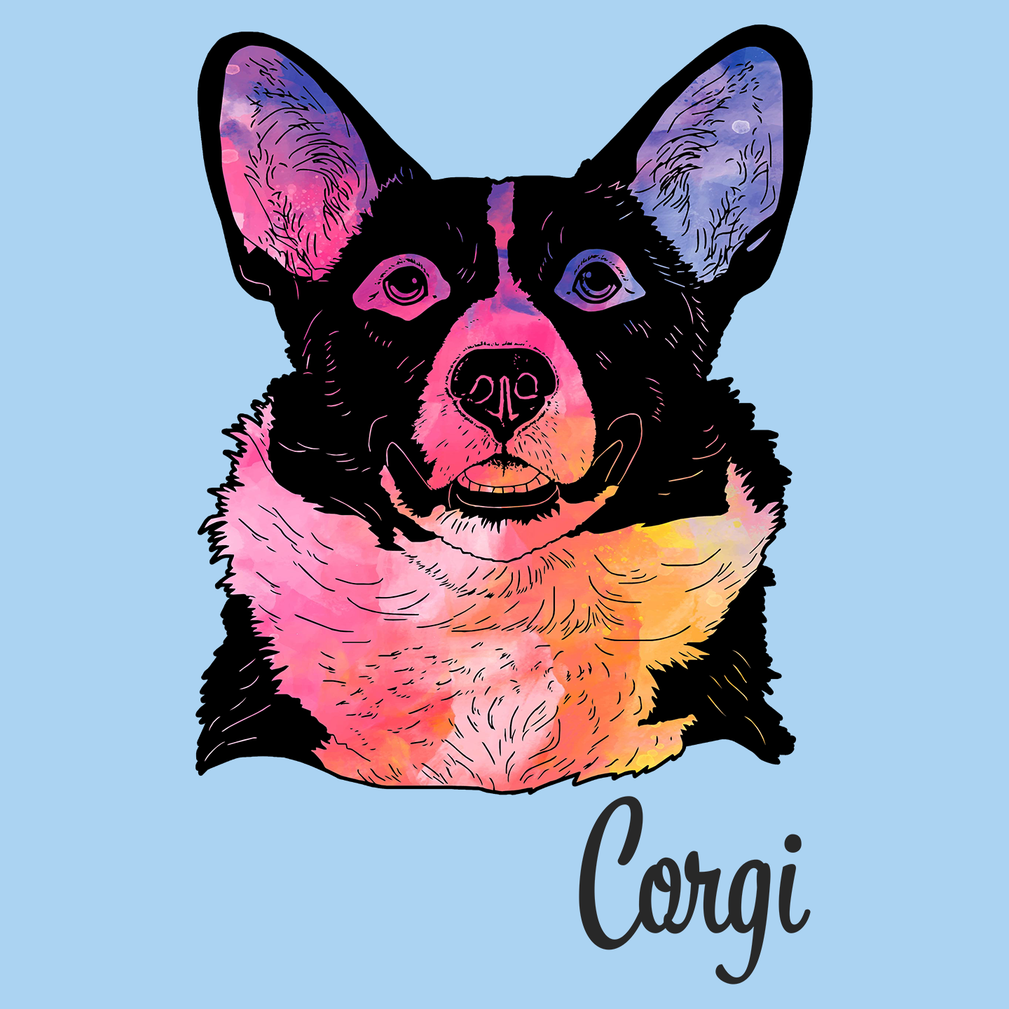 Colorful Corgi Headshot - Adult Unisex T-Shirt