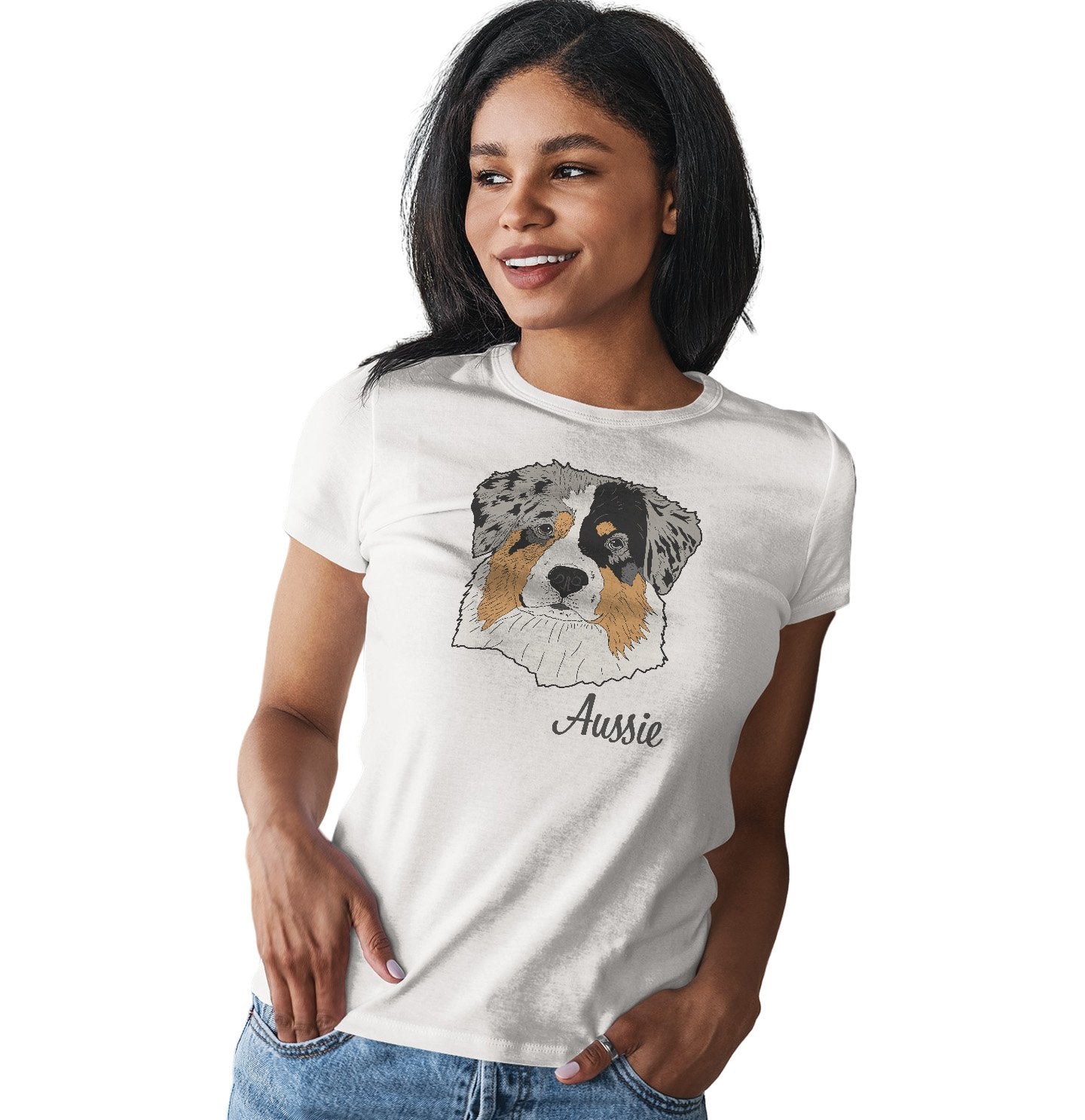 Blue Merle Aussie Headshot - Women's Fitted T-Shirt