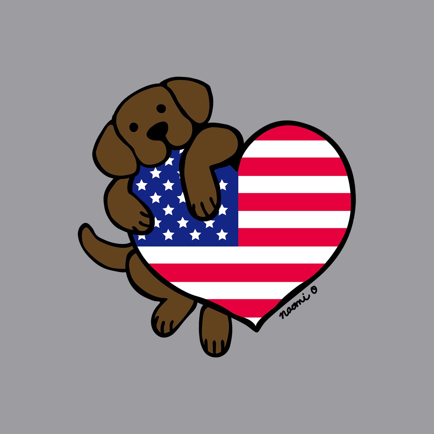 USA Flag Heart Chocolate Lab Left Chest - Adult Unisex T-Shirt
