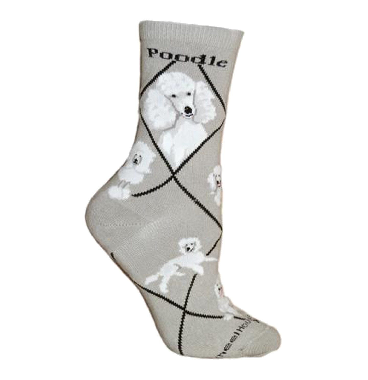 Animal Pride - White Poodle on Grey - Adult Cotton Crew Socks