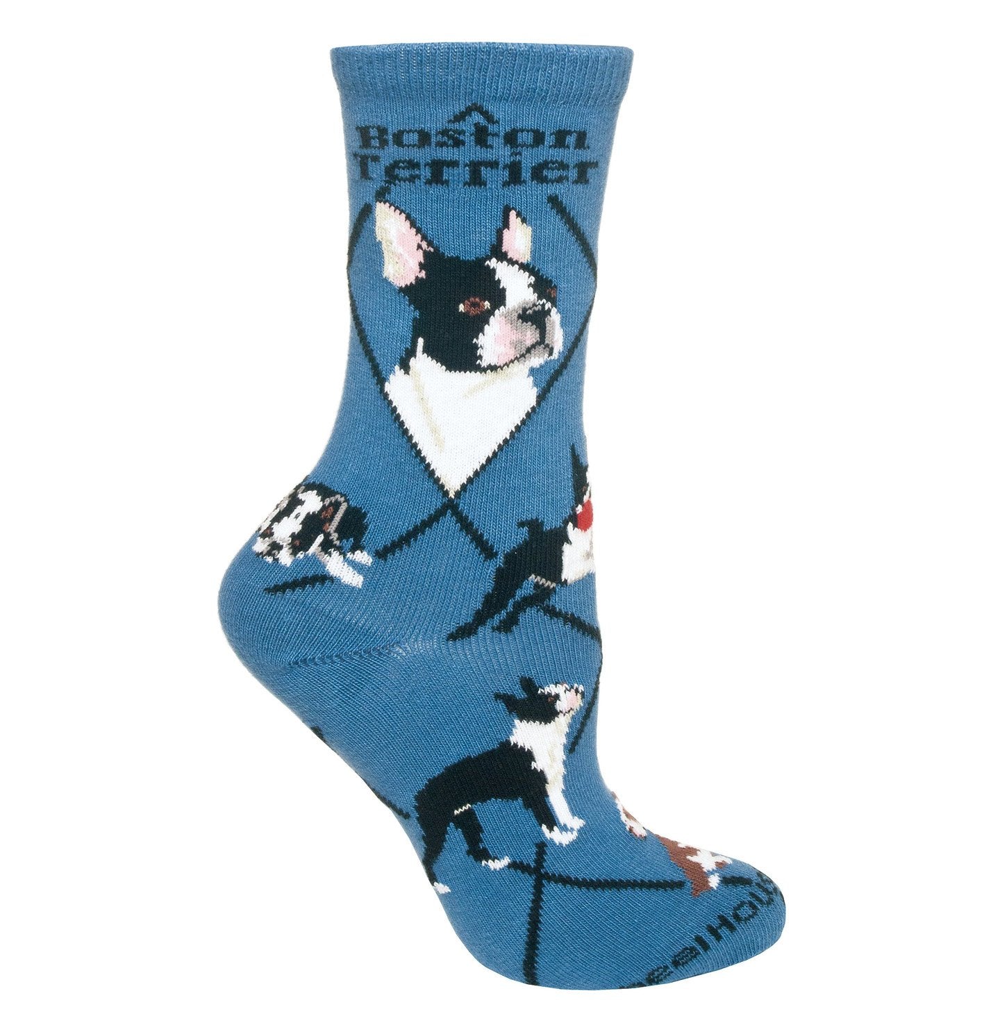 Animal Pride - Boston Terrier on Blue - Adult Cotton Crew Socks