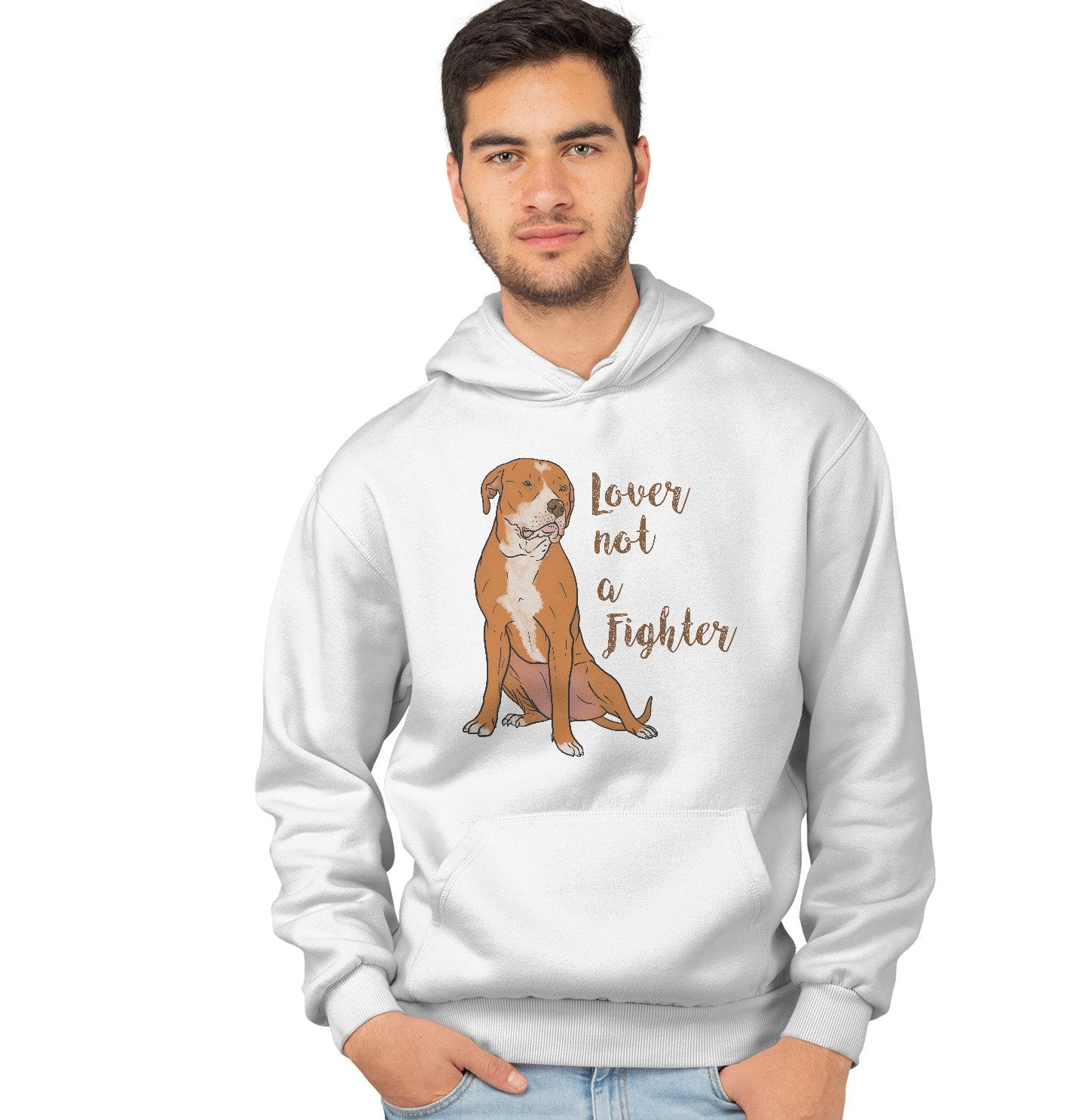 Animal Pride - Red & White Pit Bull Lover Not Fighter - Adult Unisex Hoodie Sweatshirt