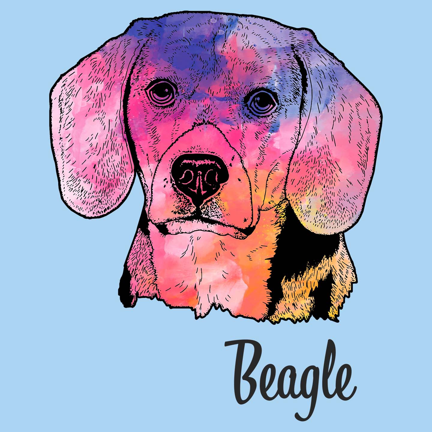 Colorful Beagle Headshot - Adult Unisex T-Shirt