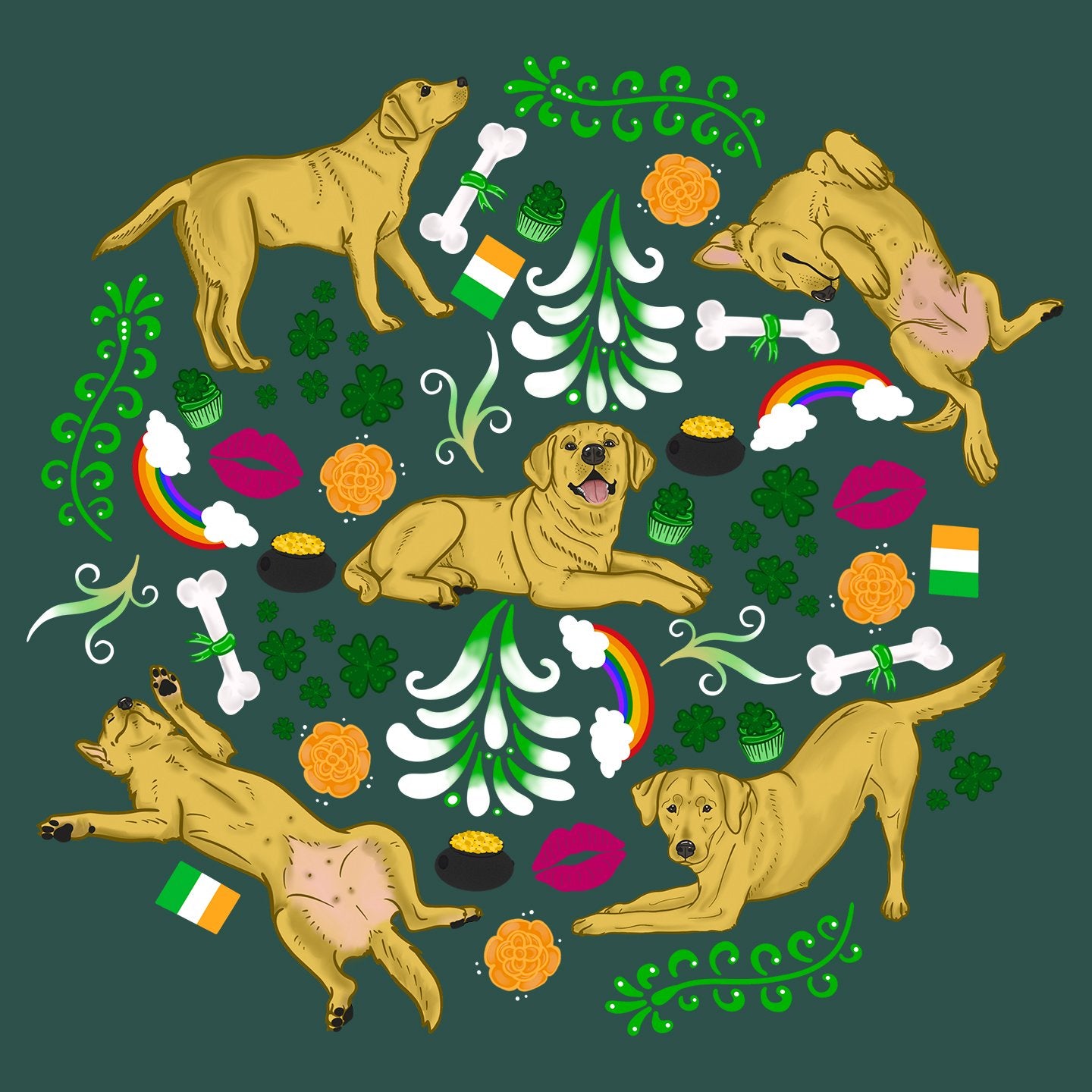 Yellow Labrador Green Fleur Design - Women's Fitted T-Shirt