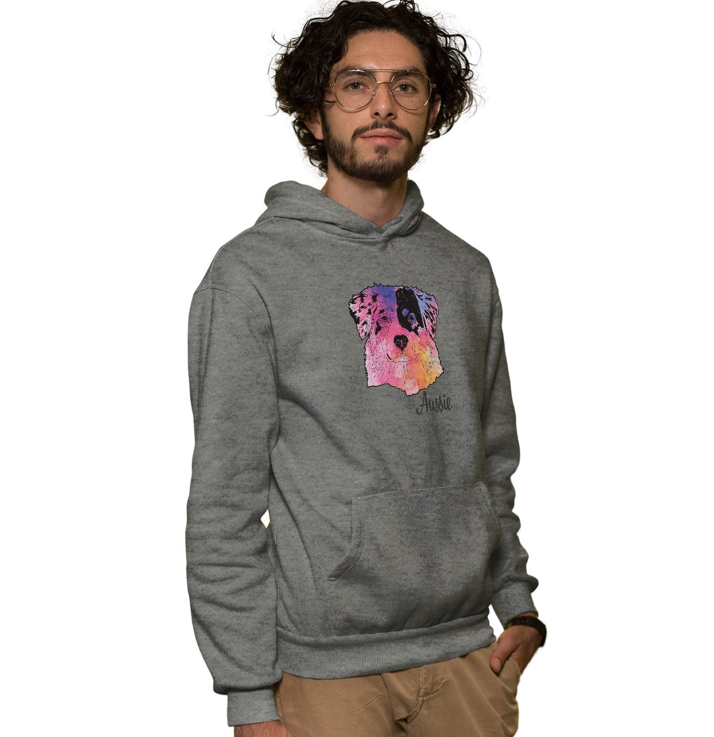 Colorful Australian Shepherd Headshot - Adult Unisex Hoodie Sweatshirt