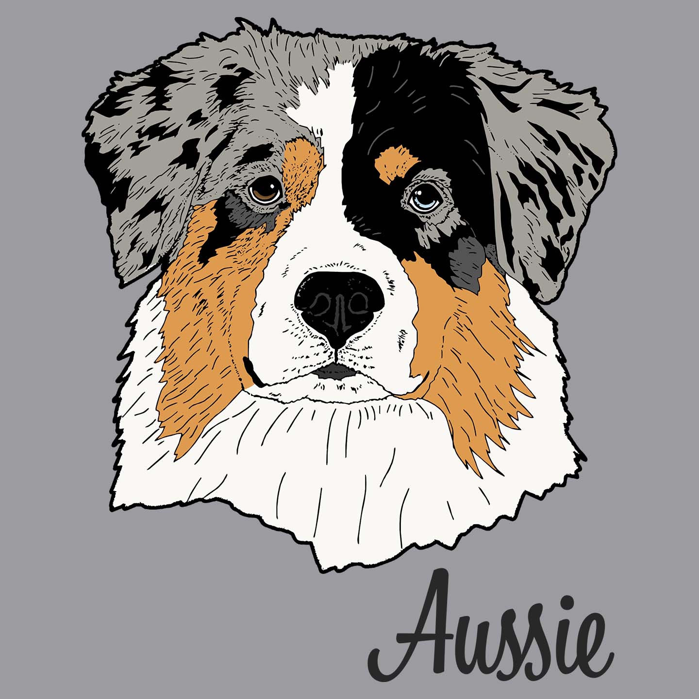 Blue Merle Aussie Headshot - Adult Unisex Long Sleeve T-Shirt