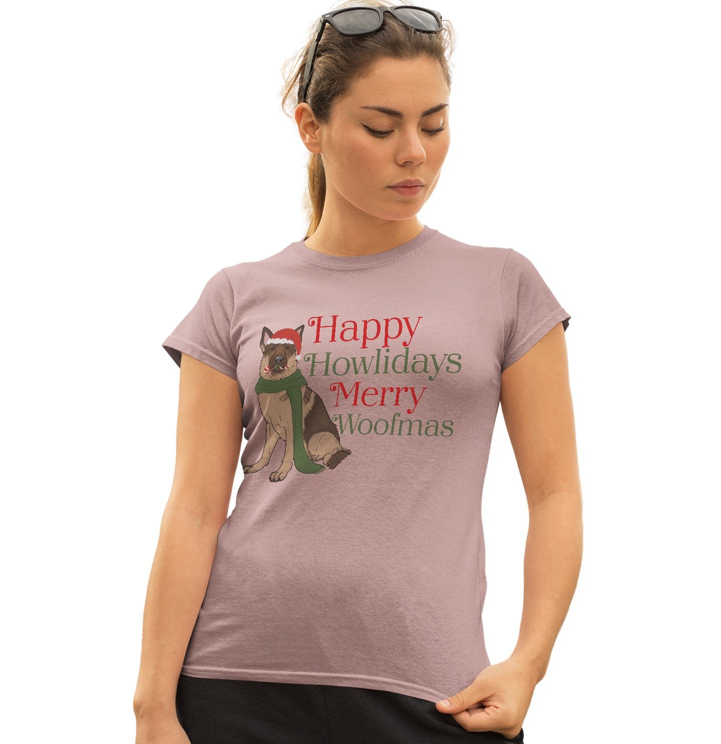 Animal Pride - Merry Woofmas German Shepherd - Women's Fitted T-Shirt