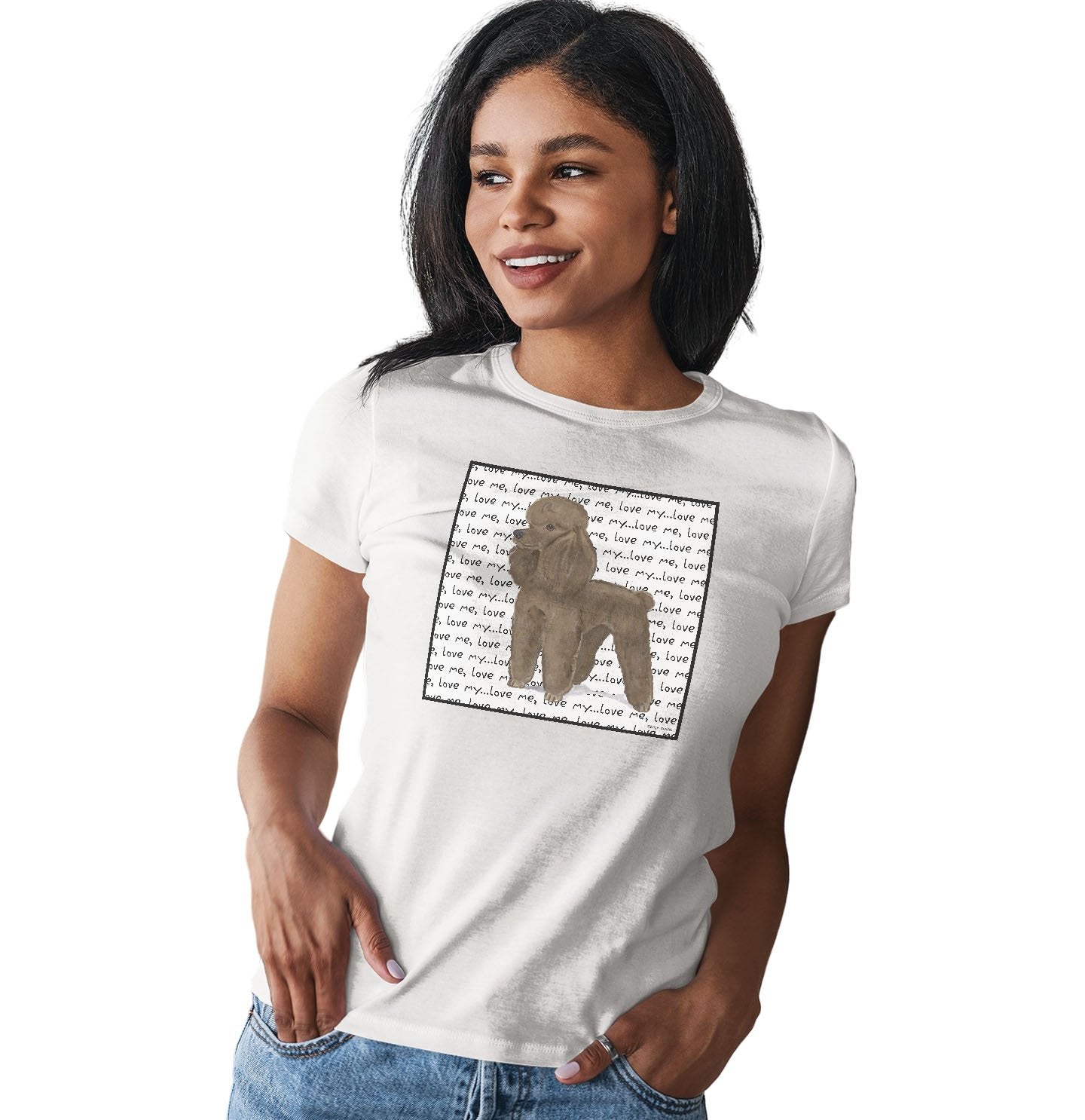 Brown Poodle Love Text - Women's Fitted T-Shirt