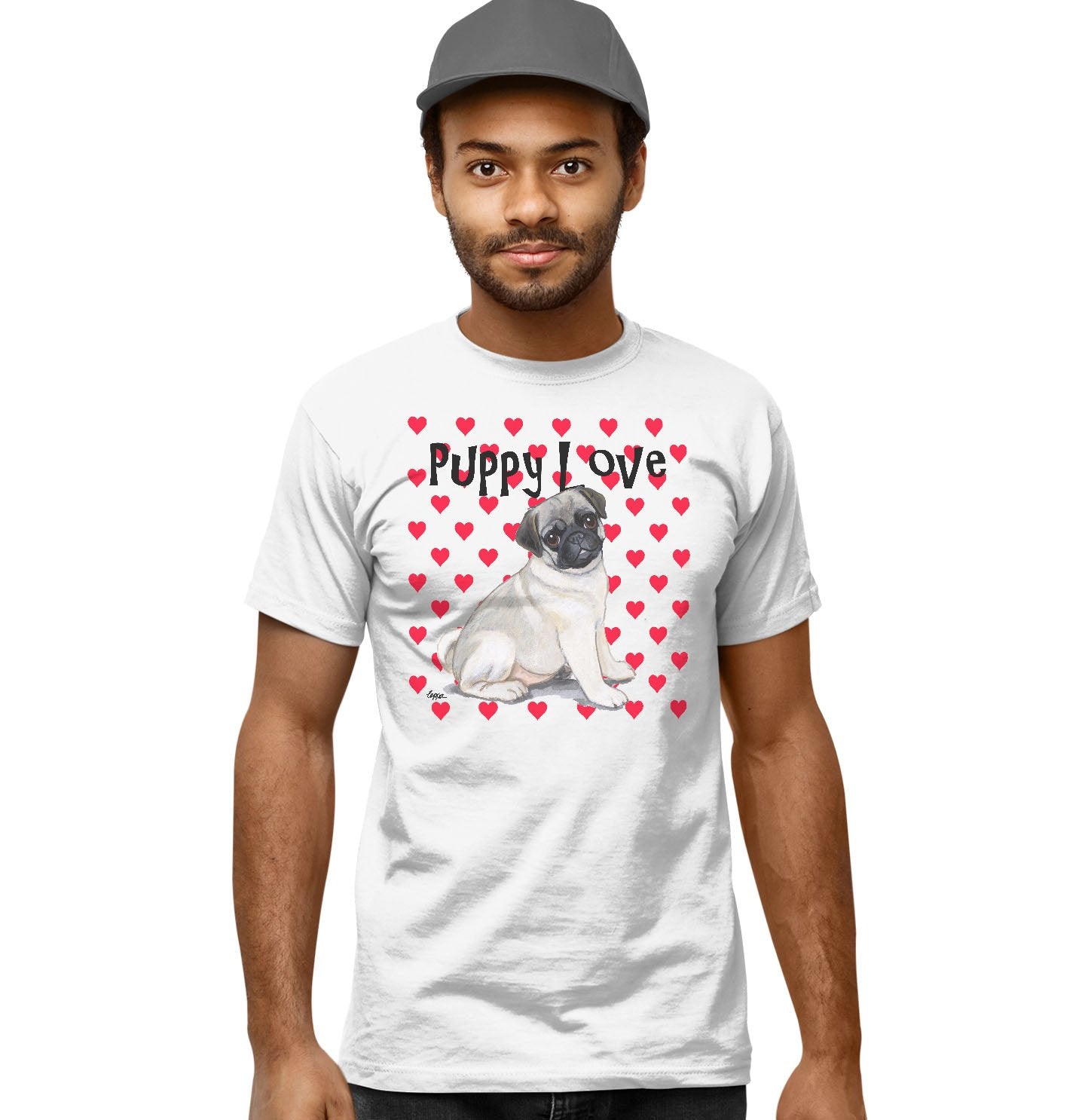 Pug Puppy Love - Adult Unisex T-Shirt