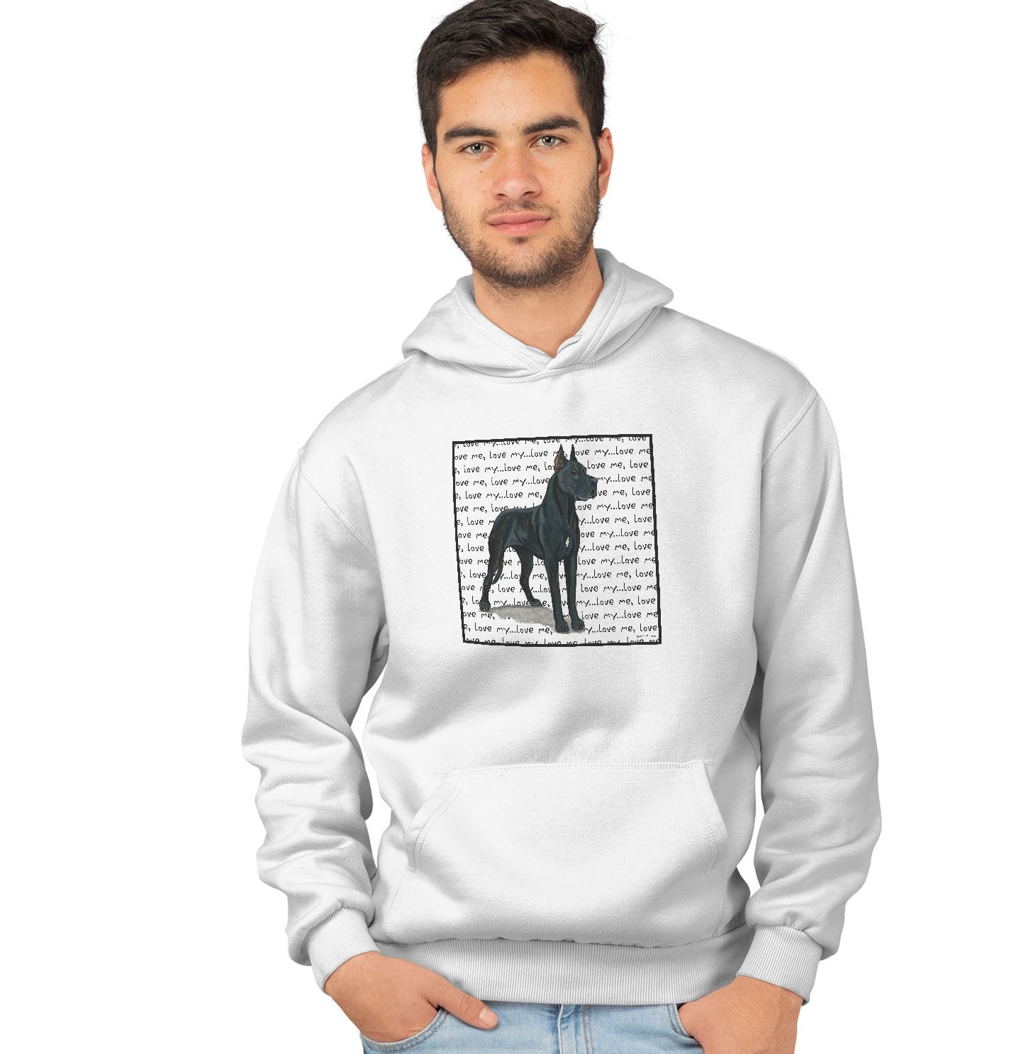 Great Dane (Cropped Ears) Love Text - Adult Unisex Hoodie Sweatshirt