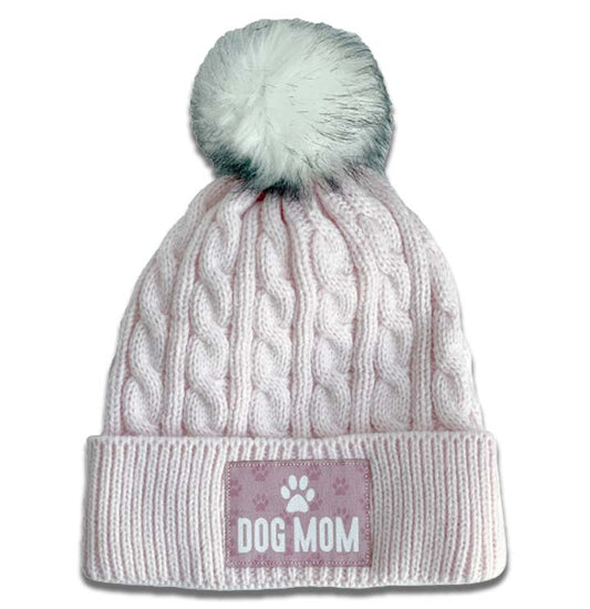 Animal Pride - Dog Mom Applique on Pink - Knit Pom-Pom Hat