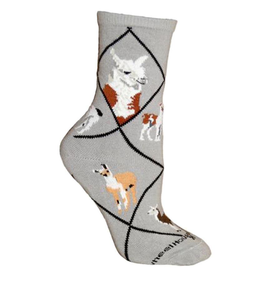 Animal Pride - Llama on Grey - Adult Cotton Crew Socks