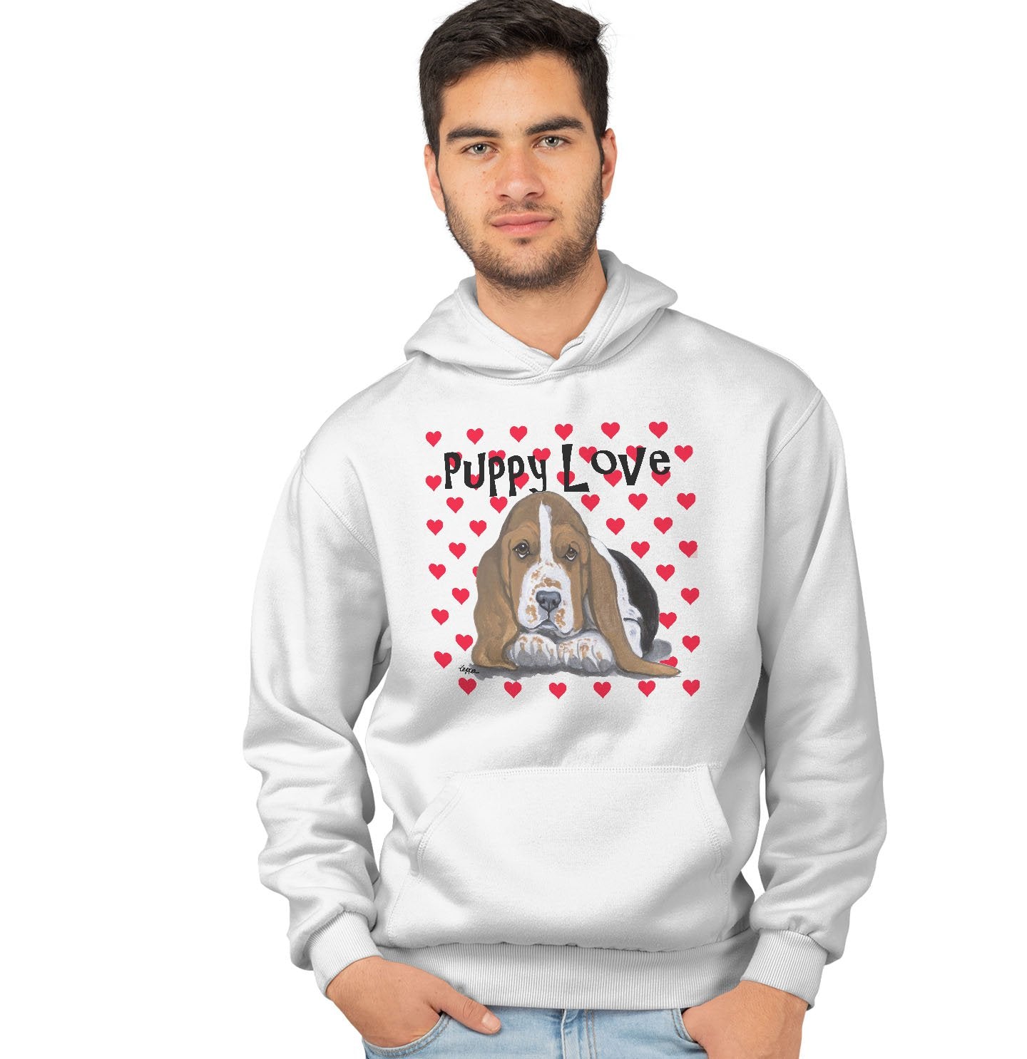 Basset Hound Puppy Love - Adult Unisex Hoodie Sweatshirt